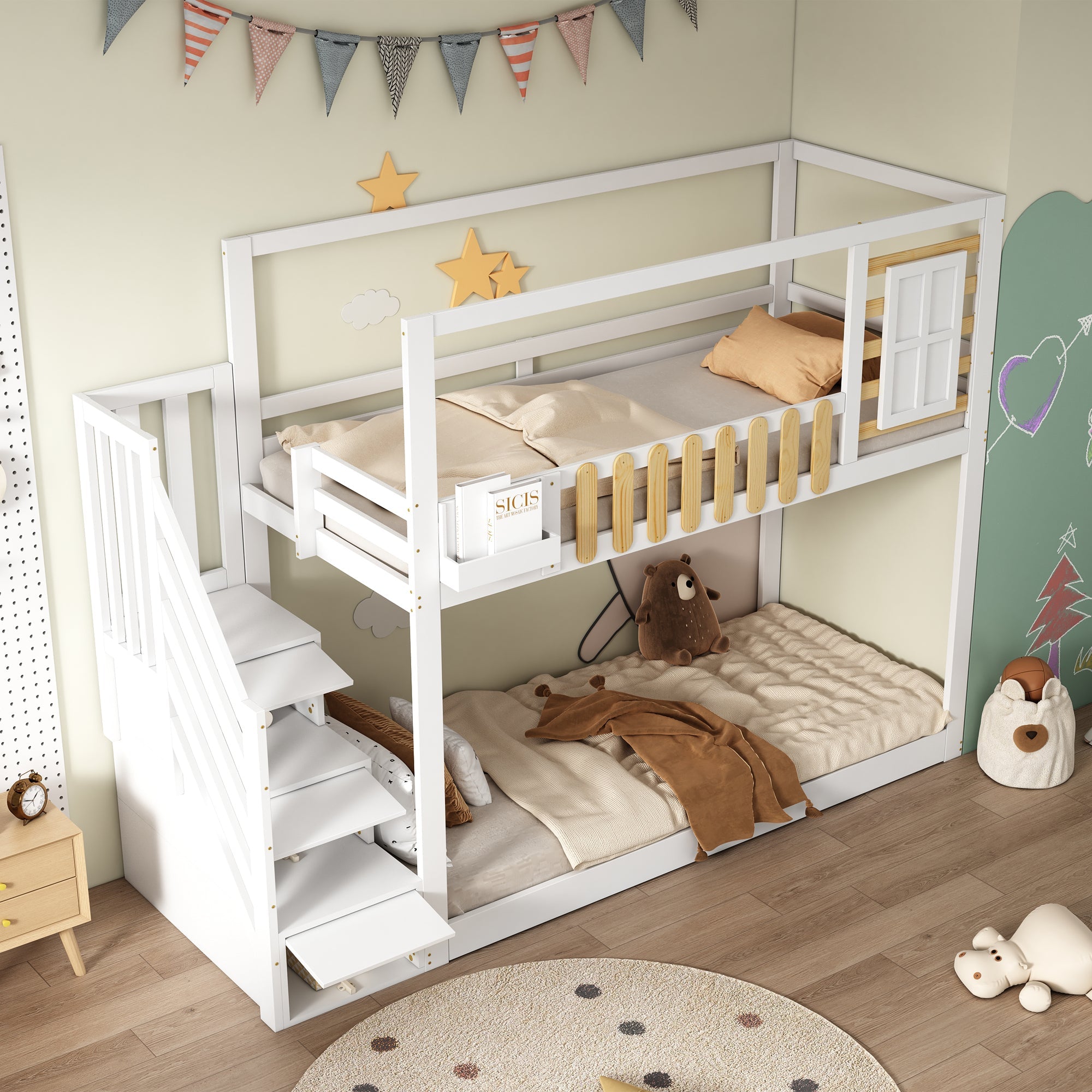 Logidon stapelbed 90x200 cm wit met trapraam en plankenkast