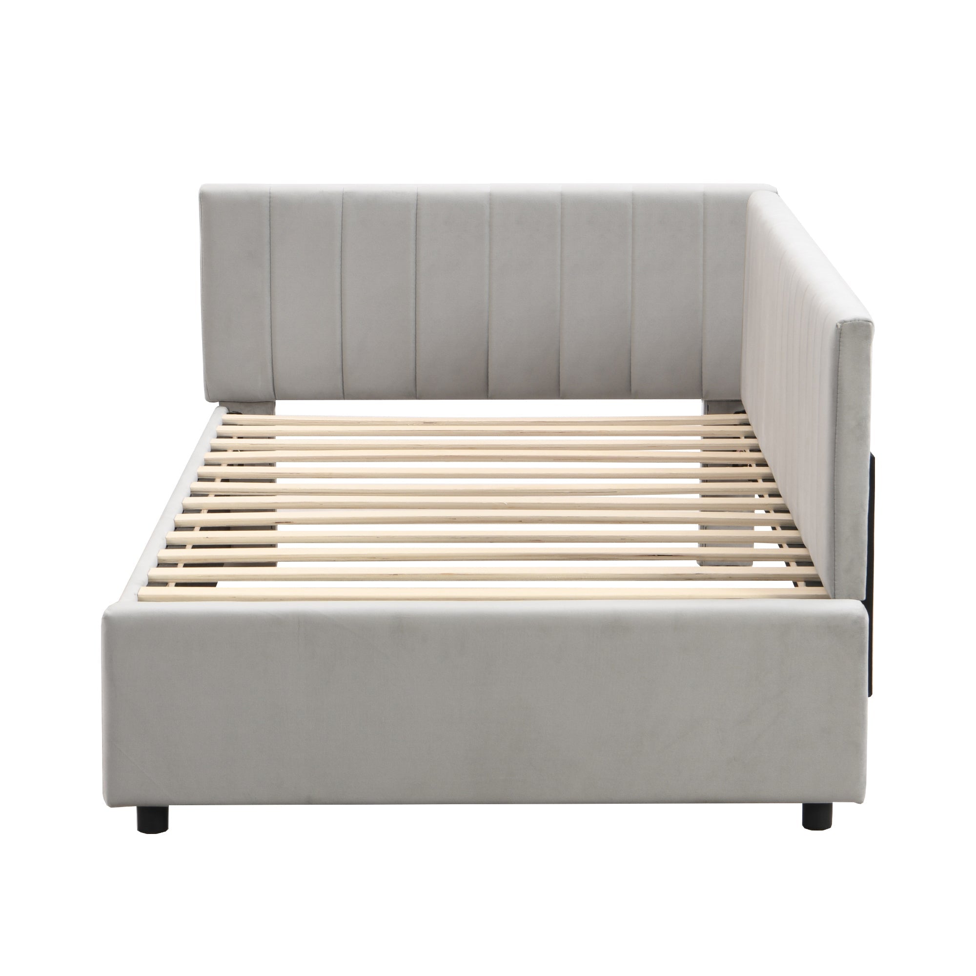 Logidon gestoffeerd bed 90x200 grijs met lattenbodem multifunctioneel bed