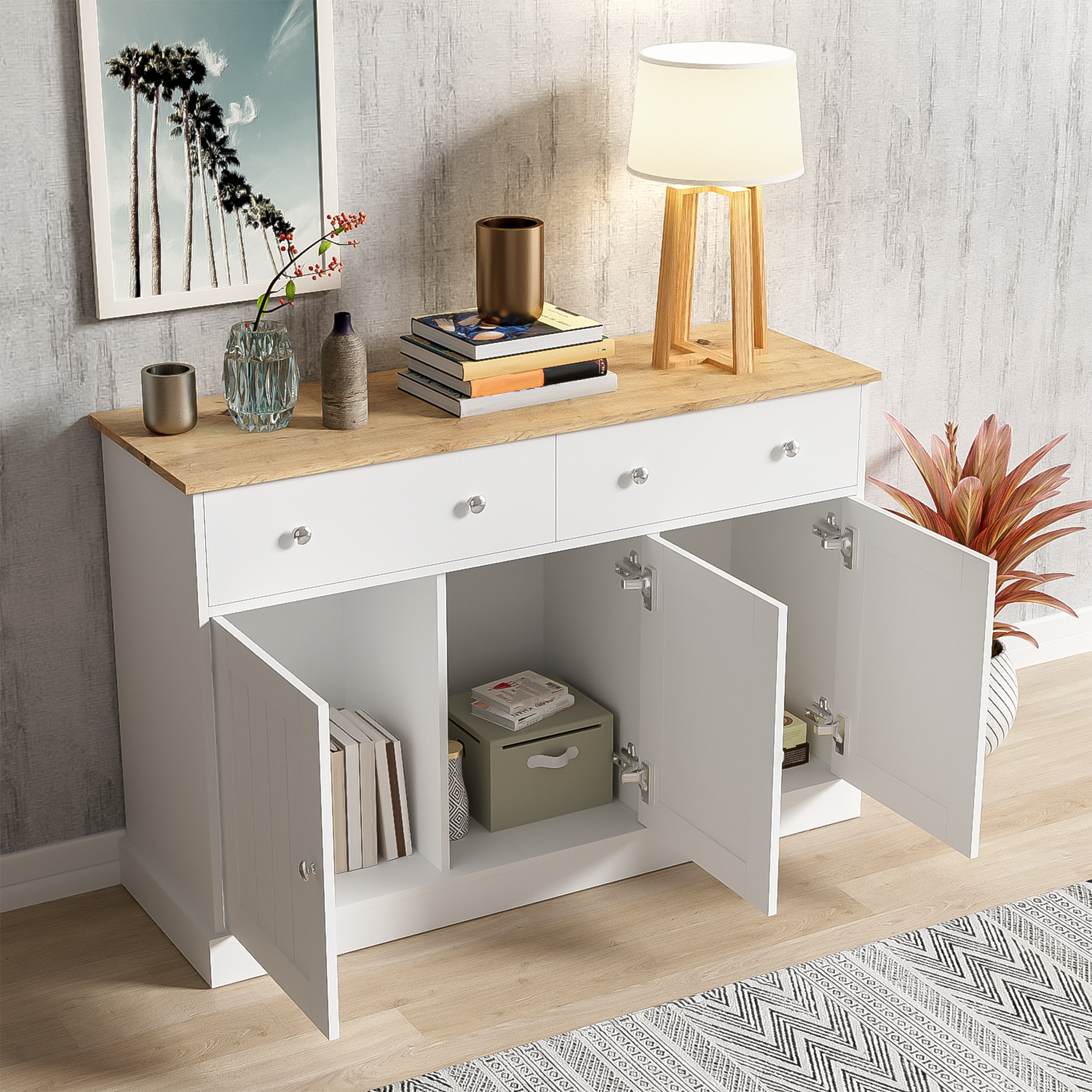 Logidon dressoir wit houtlook 120 cm 3 deuren 2 lades