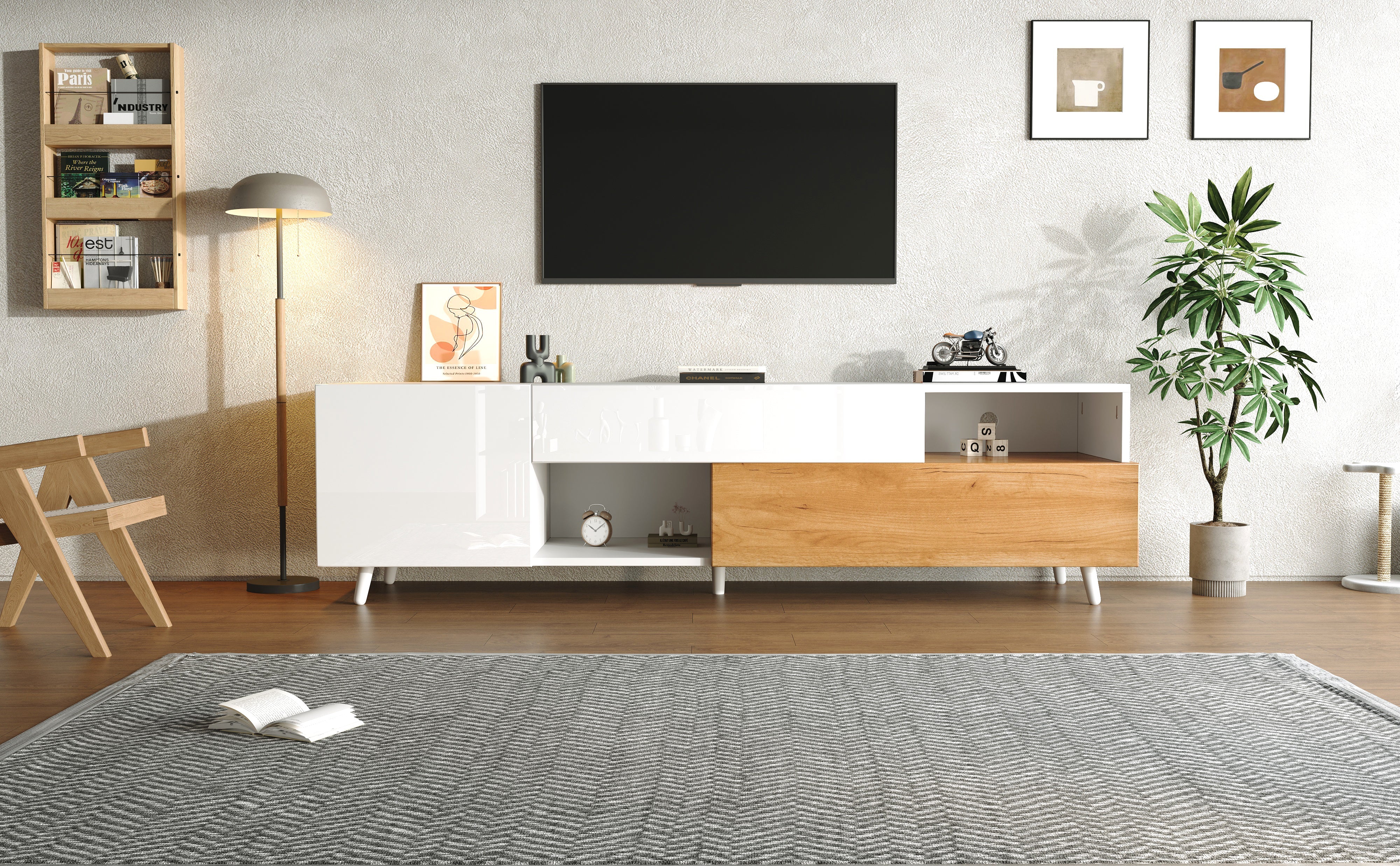 Logidon TV-meubel 180x38x50 cm witte houtlook deur en lade
