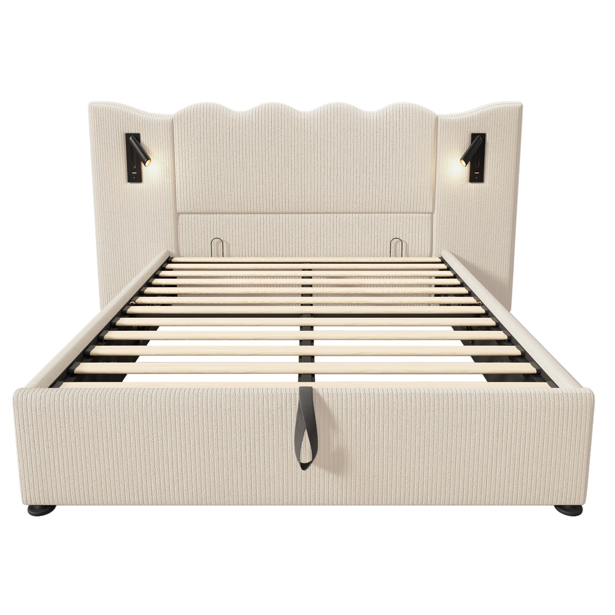 Logidon upholstered bed 160x200 beige with reading lamp USB charging function