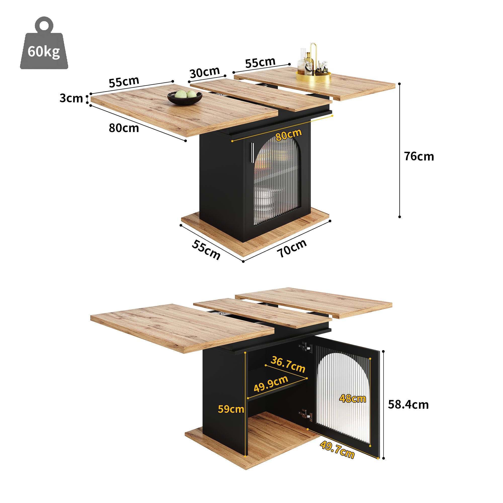 Logidon eettafel telescopische tafel 140×80 cm met drie opbergniveaus