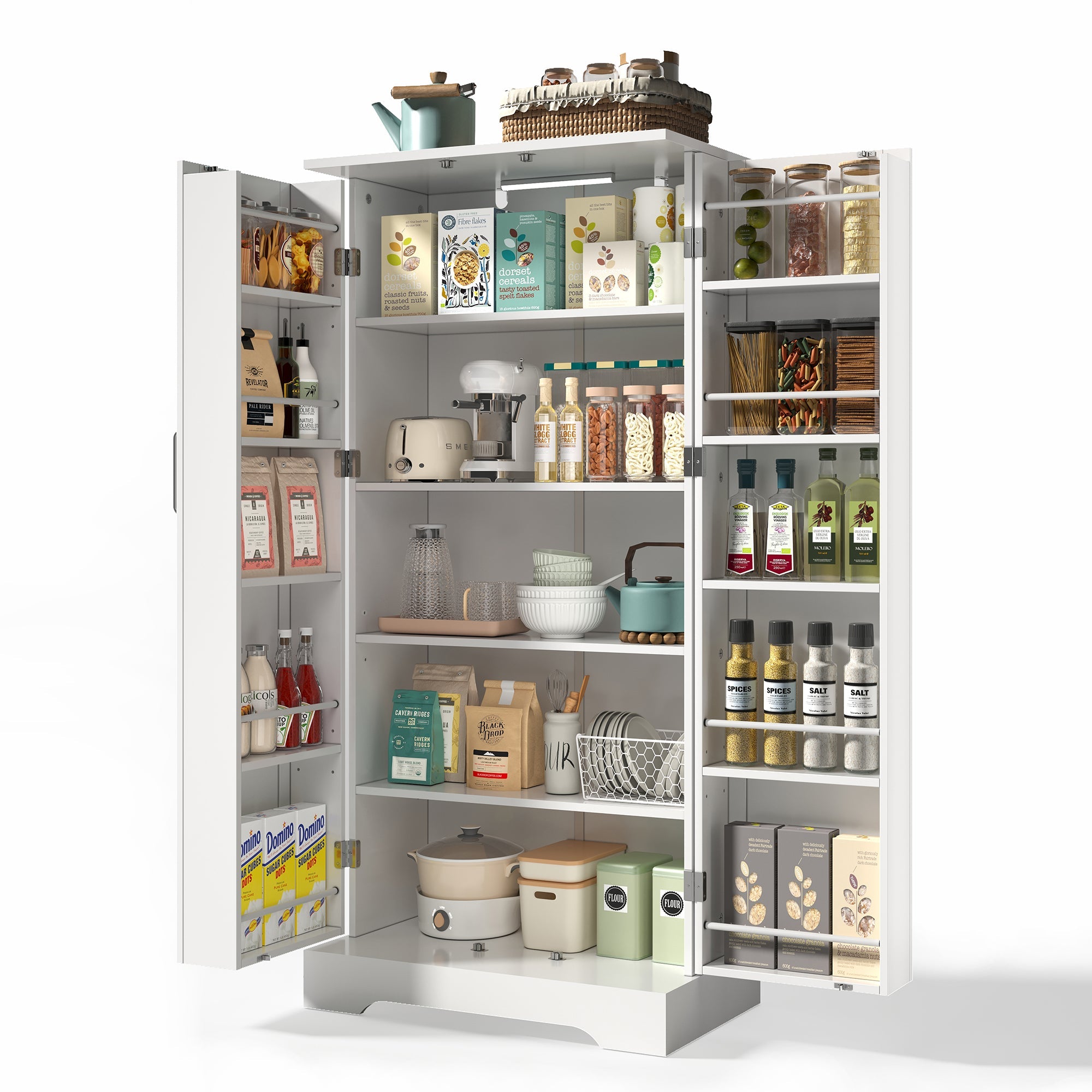Logidon 60x35x128cm witte keukenkast LED-sensorlicht verstelbare planken