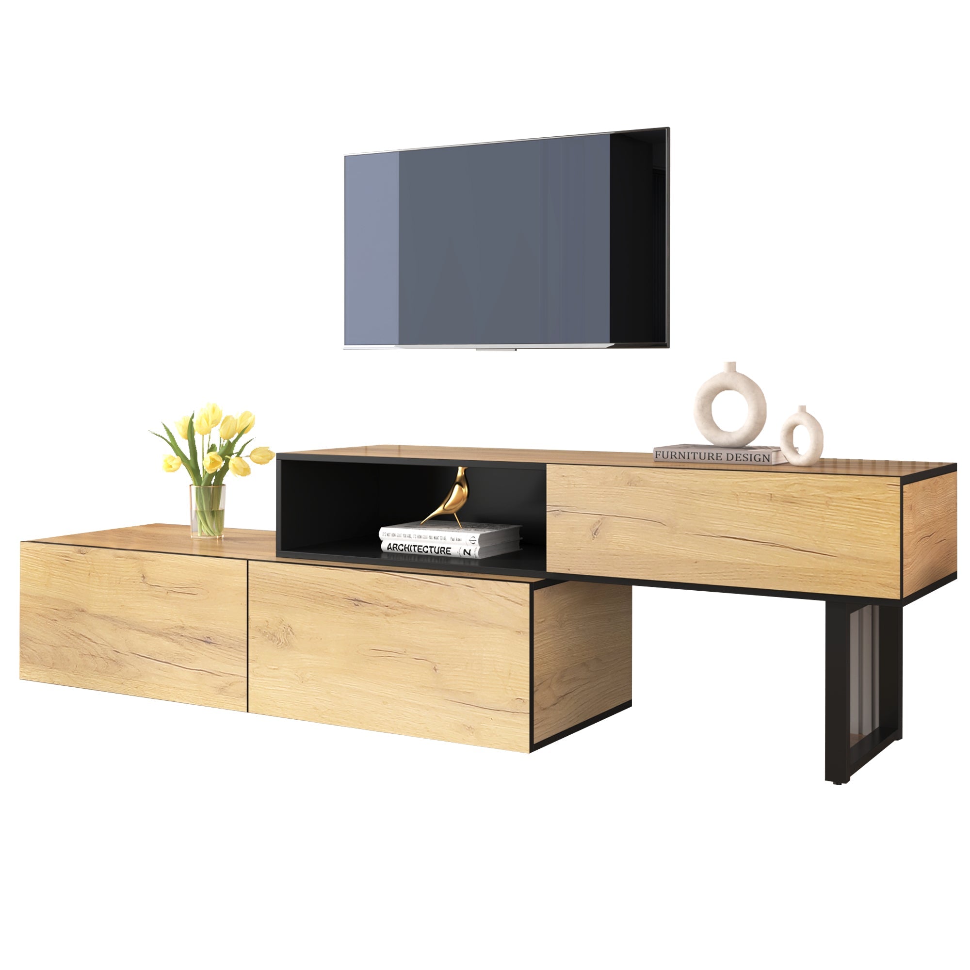 Logidon Adjustable TV Cabinet Combination 135-200cm Three Drawers Large Compartment