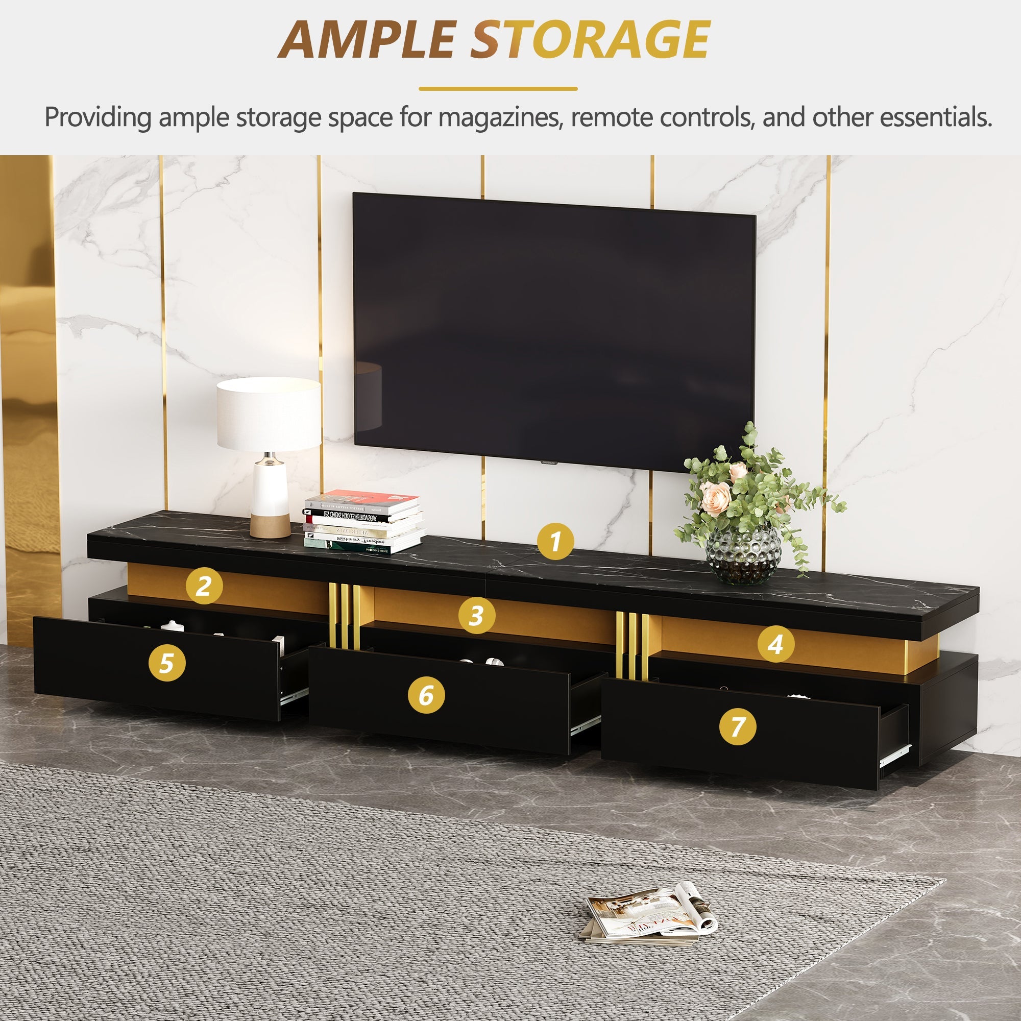 Logidon Zwarte tv-wandmeubelset 2 tv-kast salontafel marmerlook