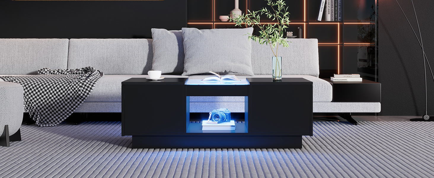 Logidon Zwarte salontafel 100x50x35,5 cm glaspanelen LED