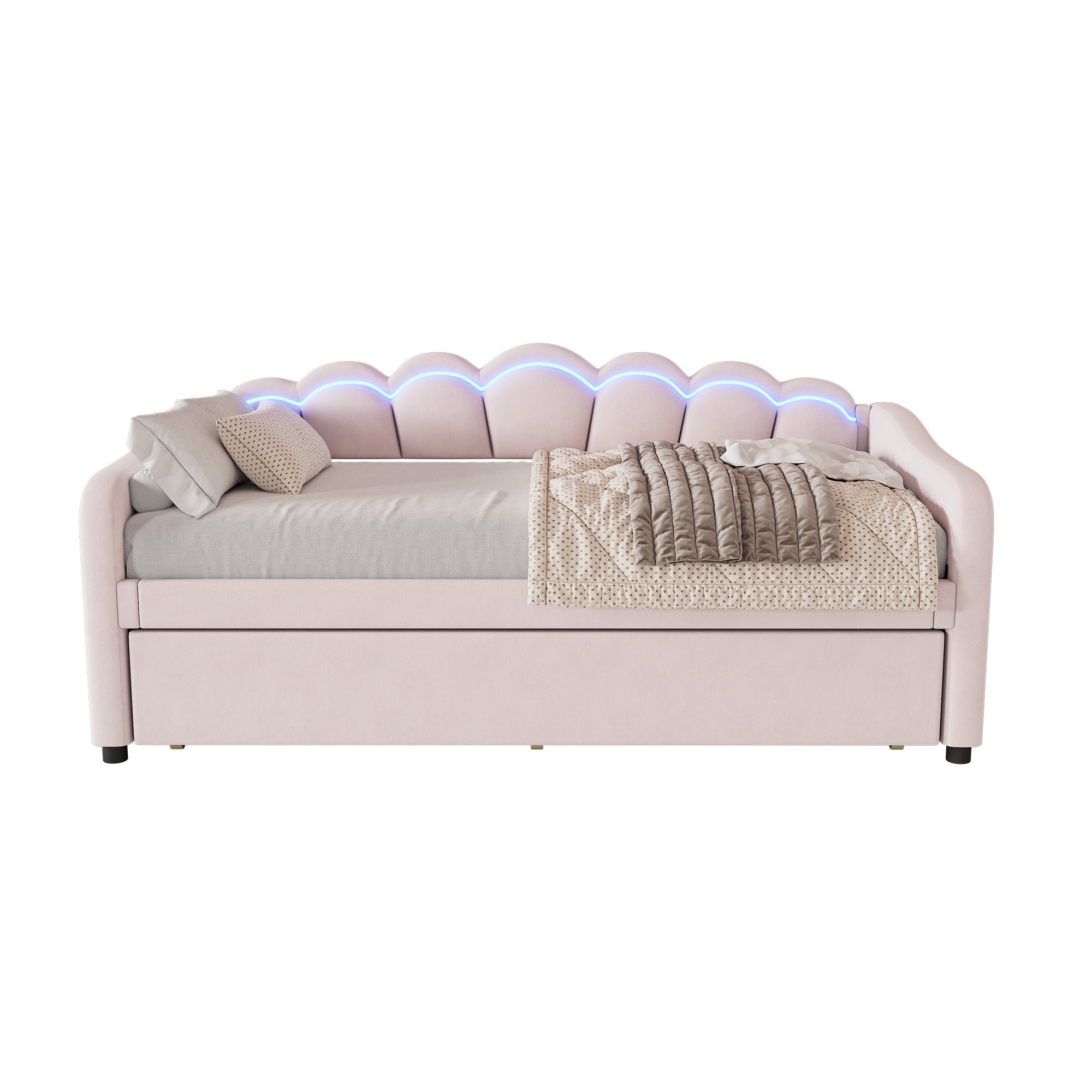 Logidon Daybed 90x200 cm daybed met uitschuifbaar bed roze fluweel