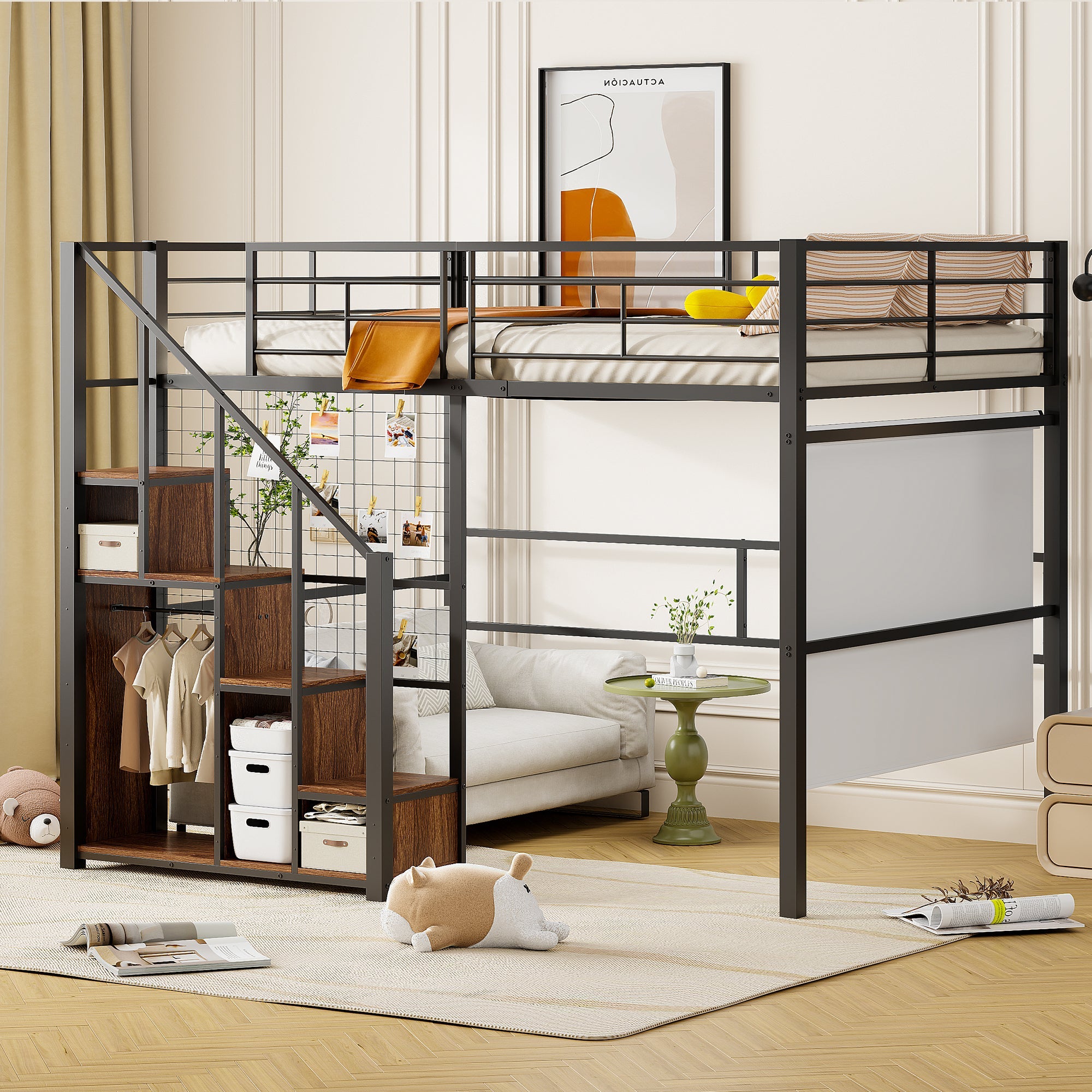 Logidon hoogslaper 140x200 met veiligheidsladder metalen frame zwart