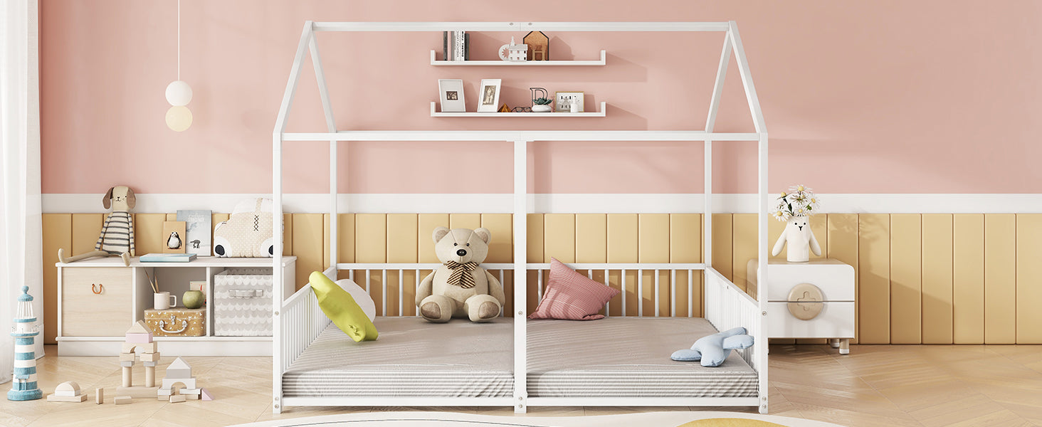 Logidon metalen bed kinderbed 90x200 cm huisvorm wit