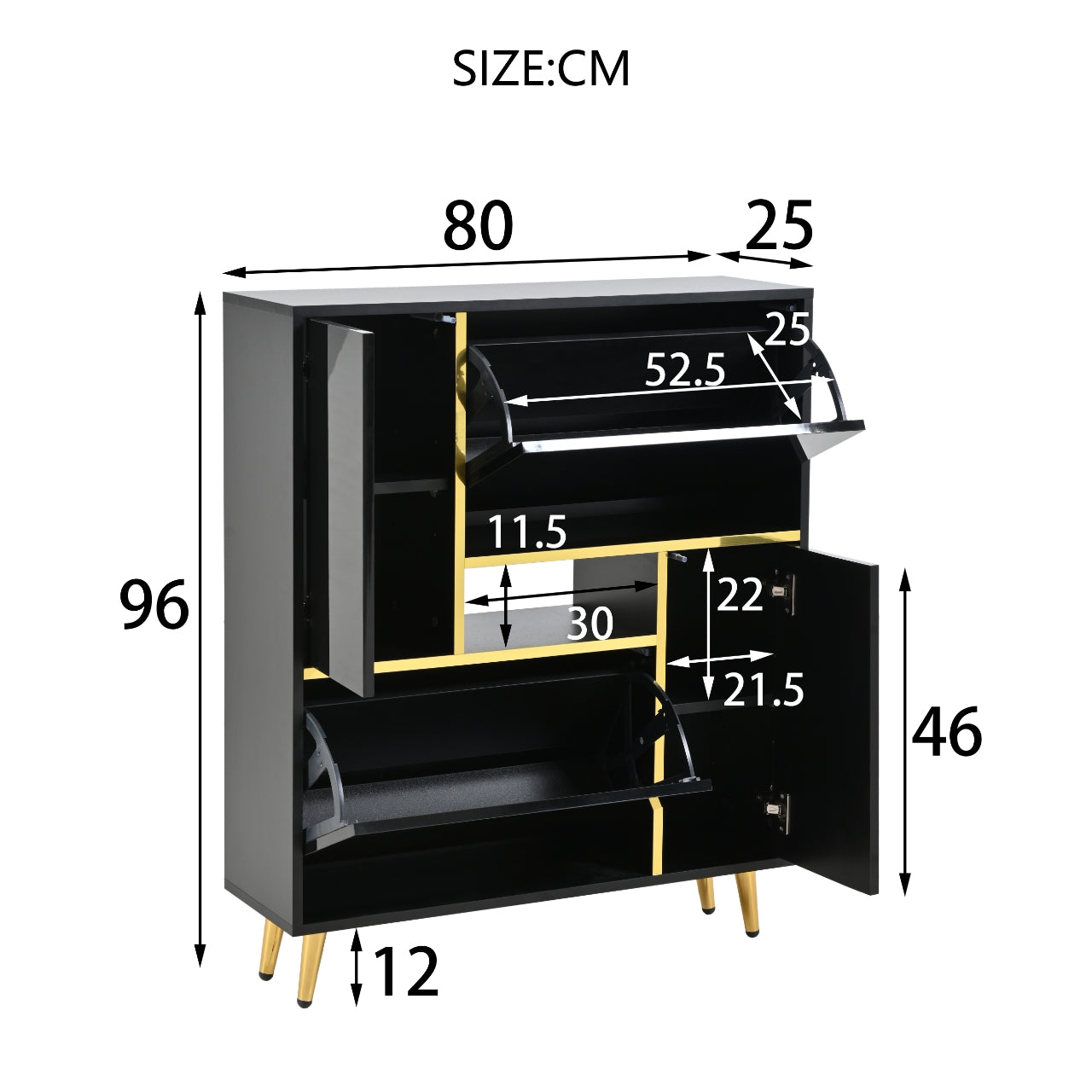 Logidon Moderne Schoenenkast Zwart Hoogglans LED 80x25x96 cm