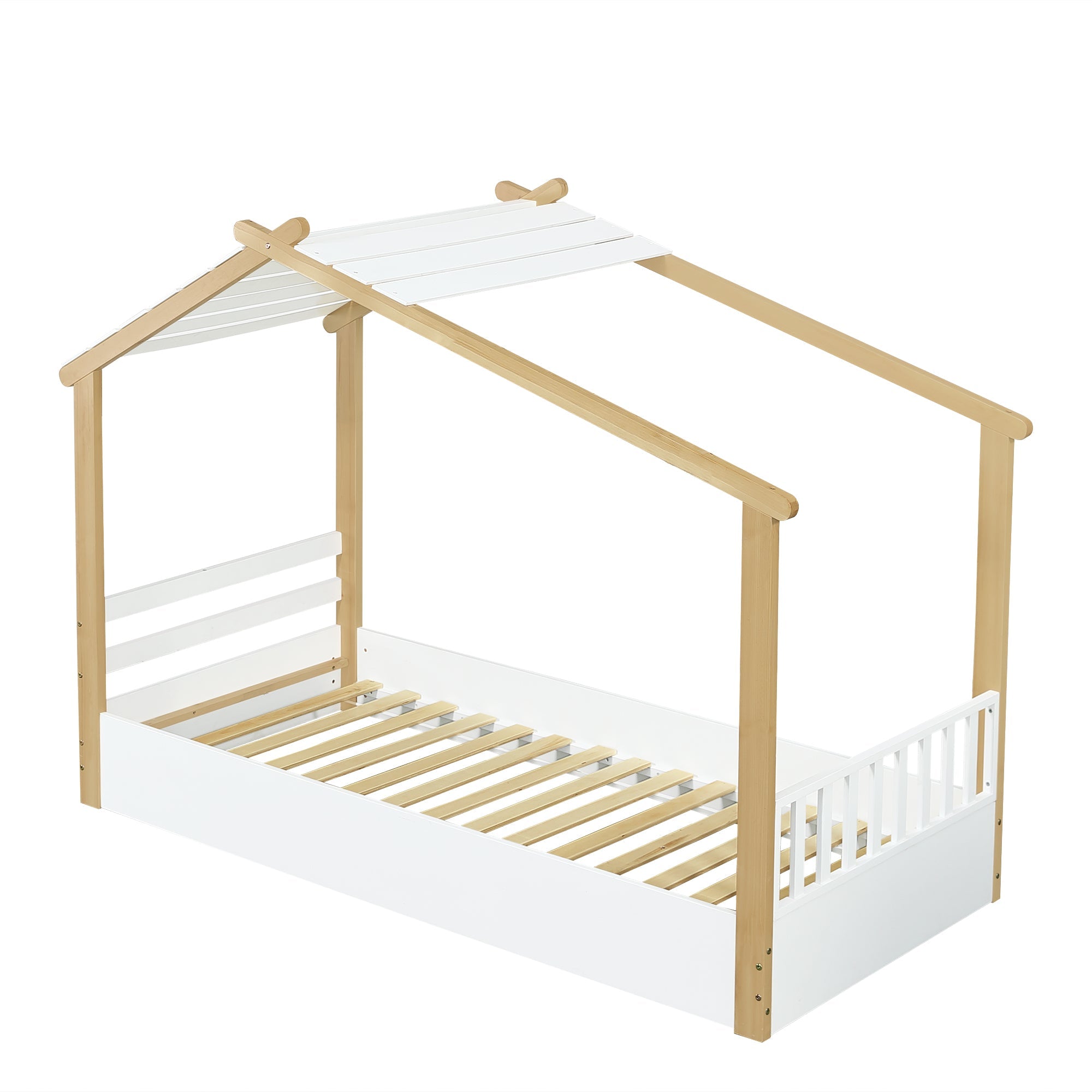 Logidon children's bed 90x200 cm white natural - wooden house design slatted frame
