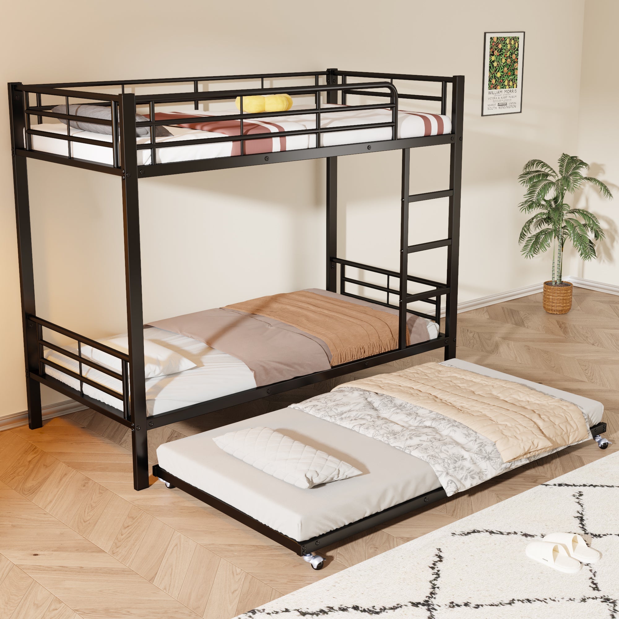 Logidon Stapelbed Ijzer Zwart 90x200 en 90x190 met uitschuifbaar bed