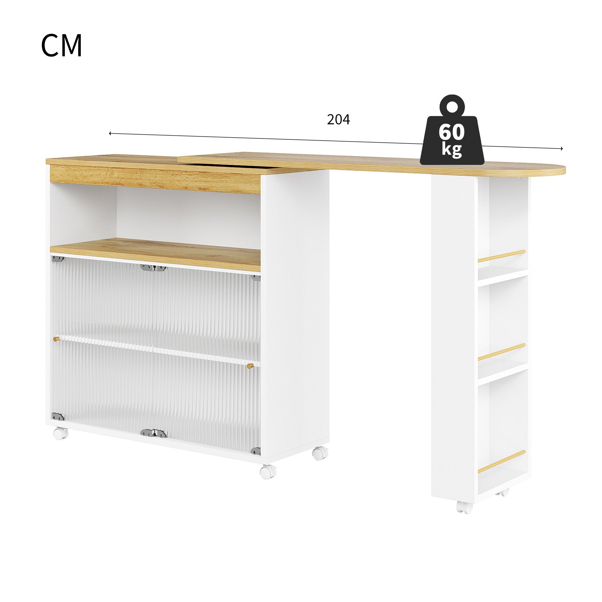 Logidon Uitschuifbare bartafel met opbergruimte LED Wit 138-204 cm