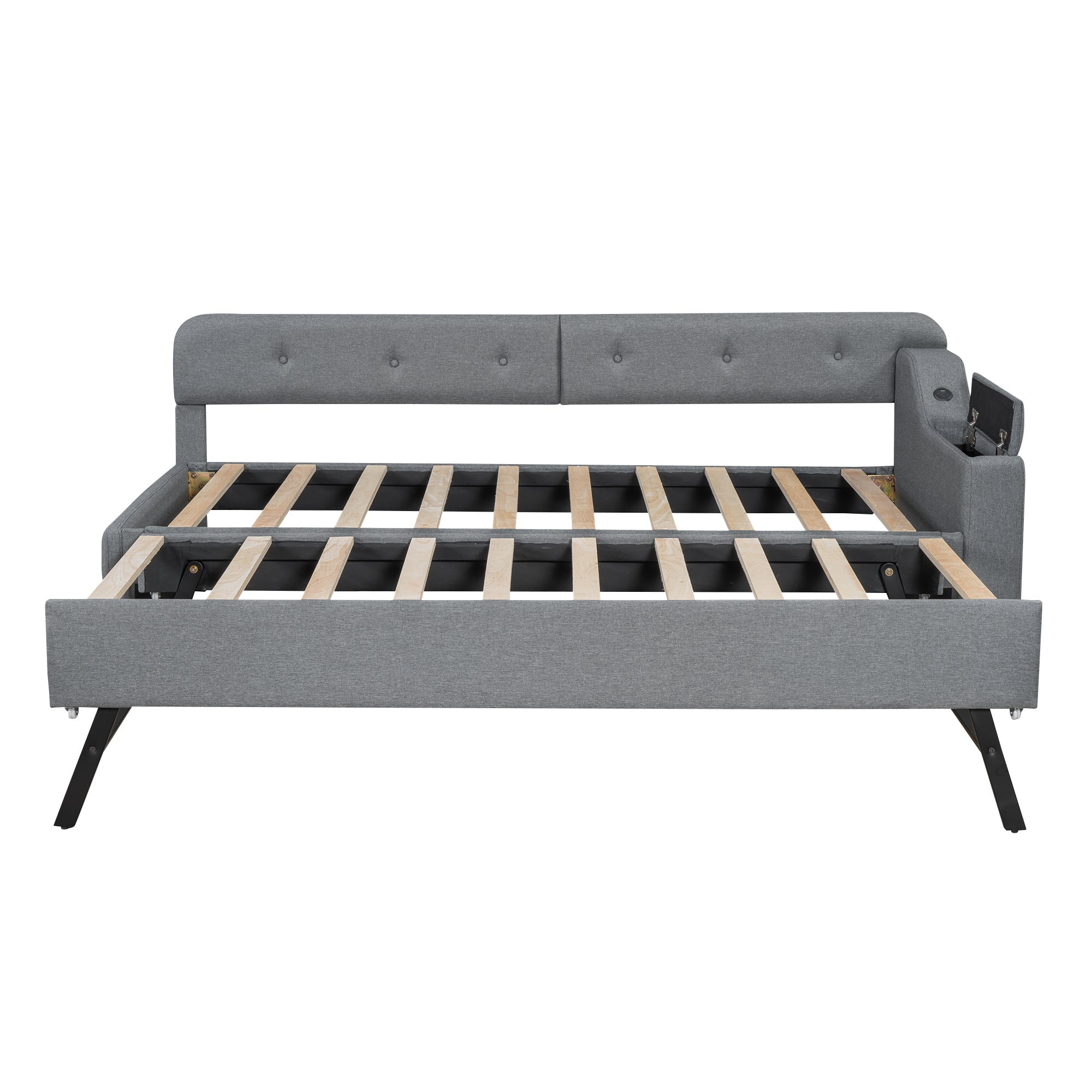 Logidon slaapbank 90x200 cm grijs linnen met USB Type C lattenbodem