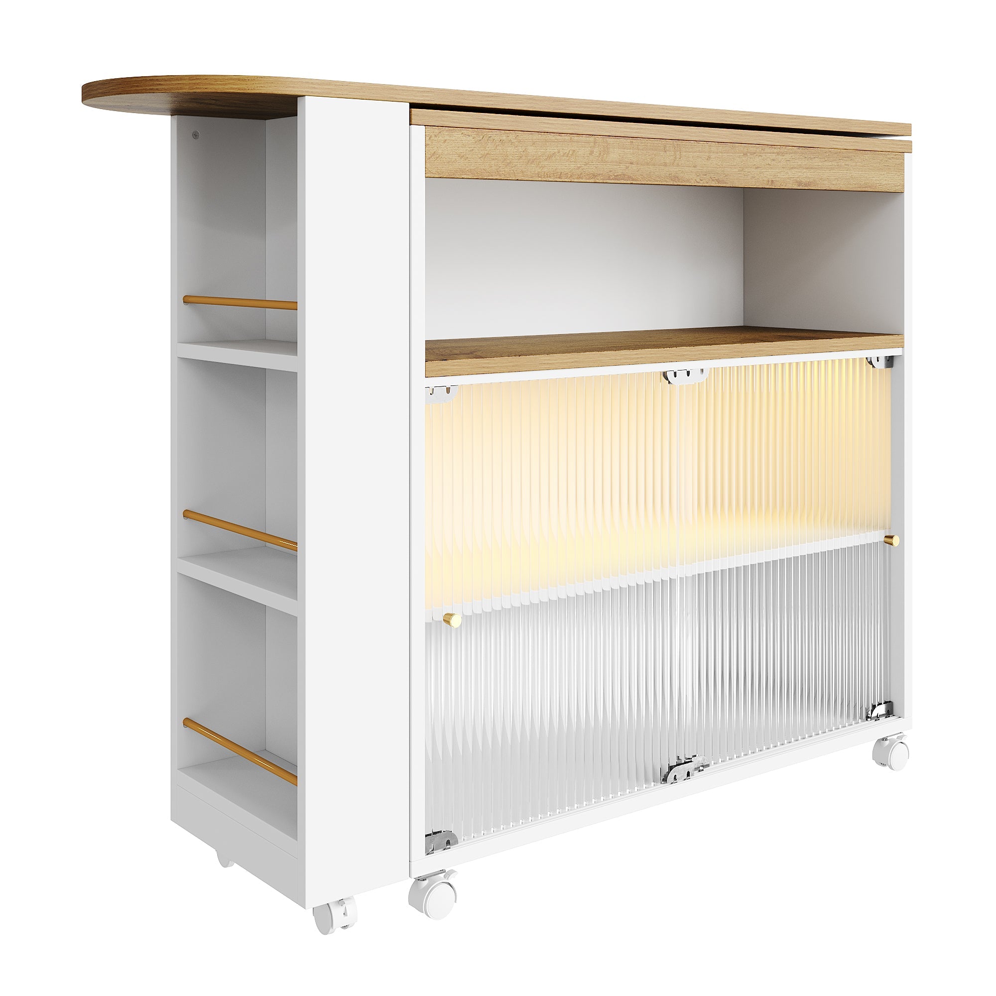 Logidon Uitschuifbare bartafel met opbergruimte LED Wit 138-204 cm
