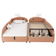 Logidon gestoffeerd bed 90x200 cm roze fluwelen konijn hoofdbord met opbergruimte