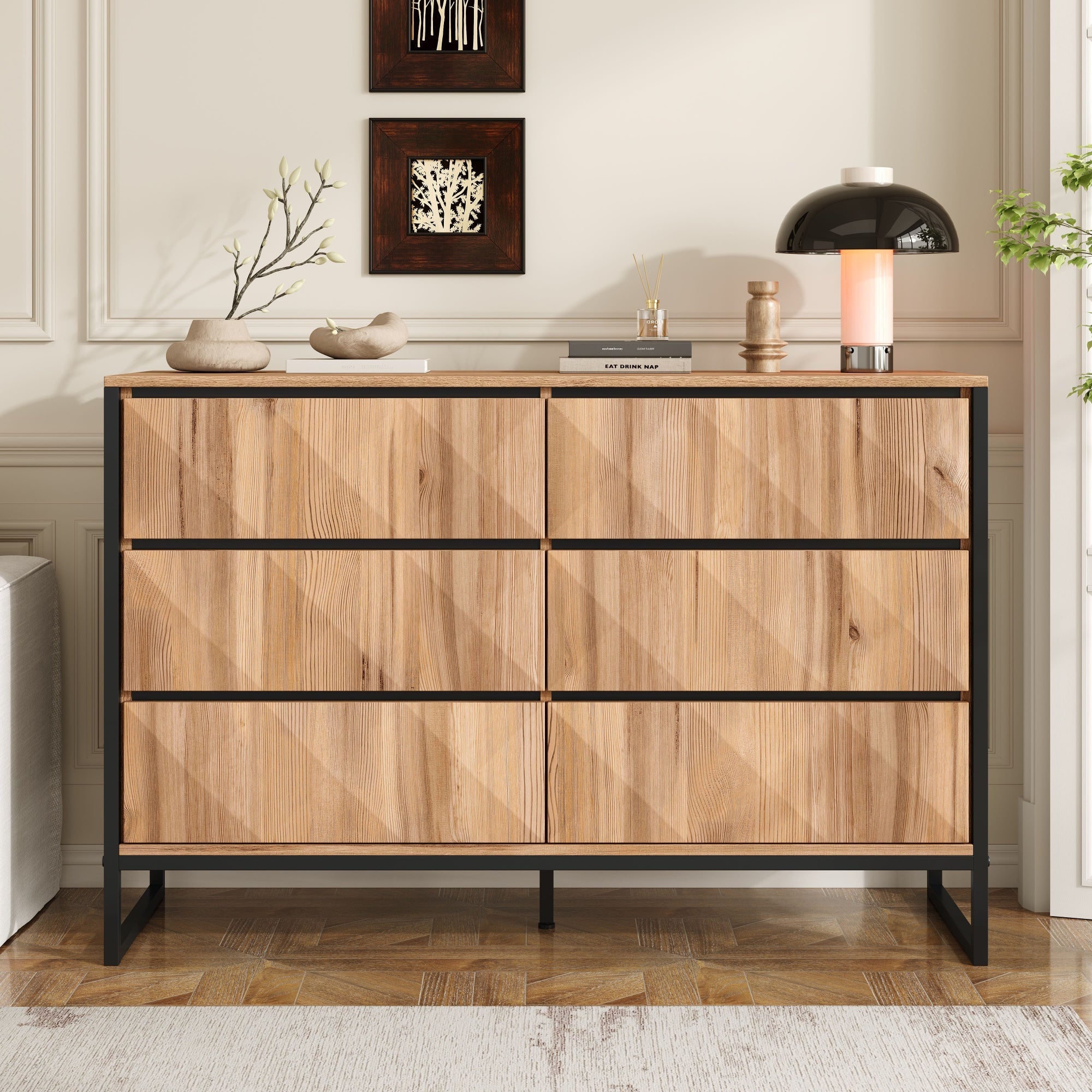 Logidon dressoir 120x40x80 zwart houtlook 6 lades