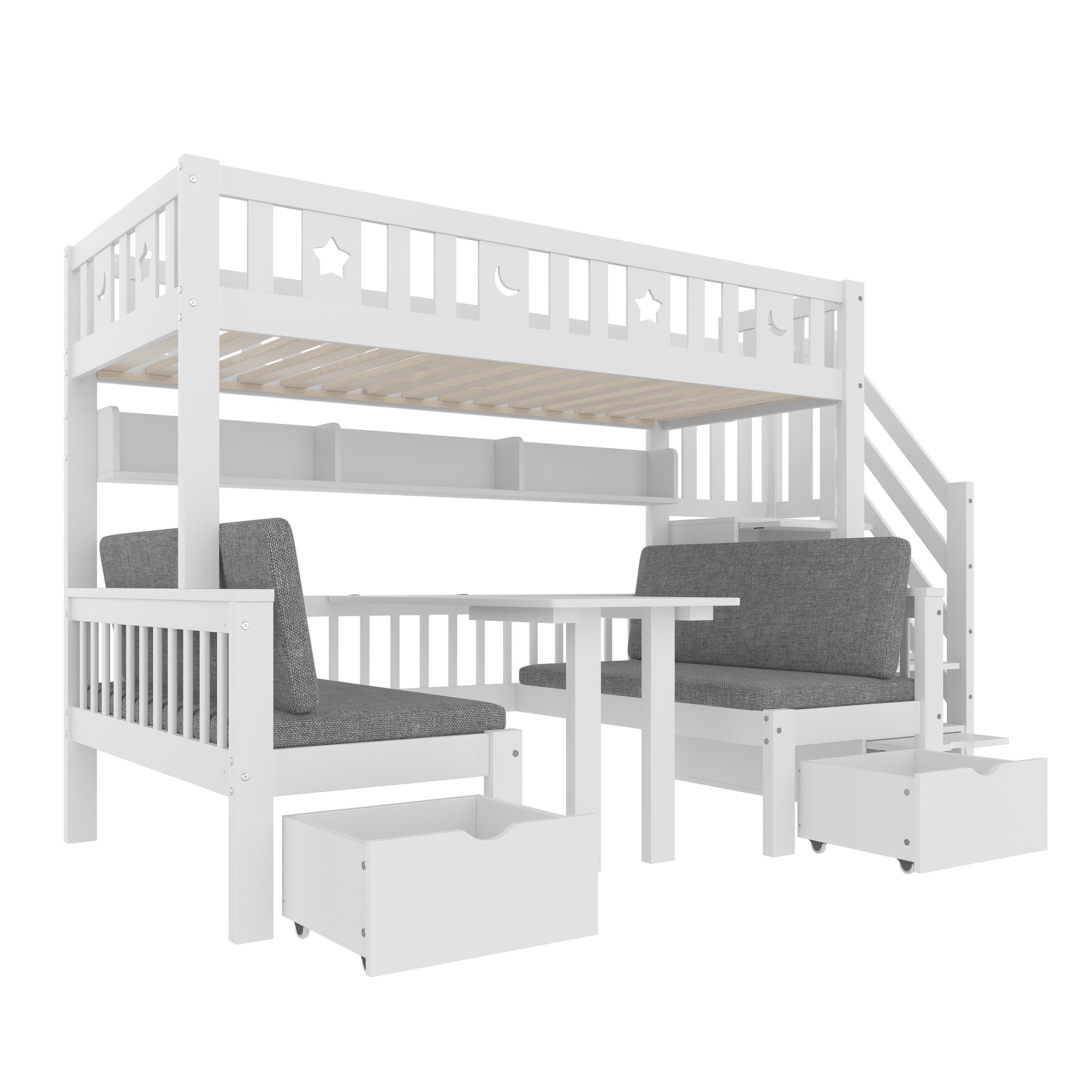 Logidon hoogslaper 90x200 cm wit 2-in-1 bed en bureau