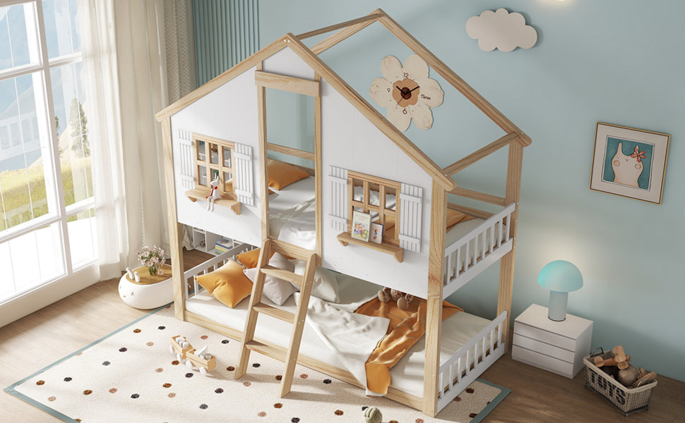 Logidon stapelbed 90x200 cm wit naturel met veiligheidsrailing