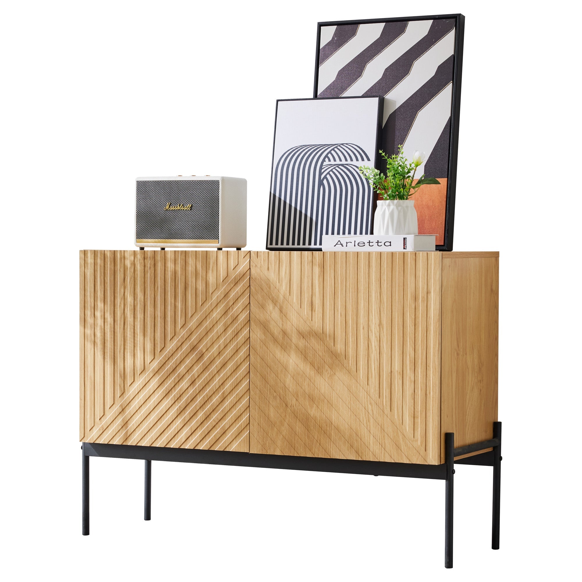 Logidon dressoir naturel, 2 deuren, metalen poten, H75 B100 D40