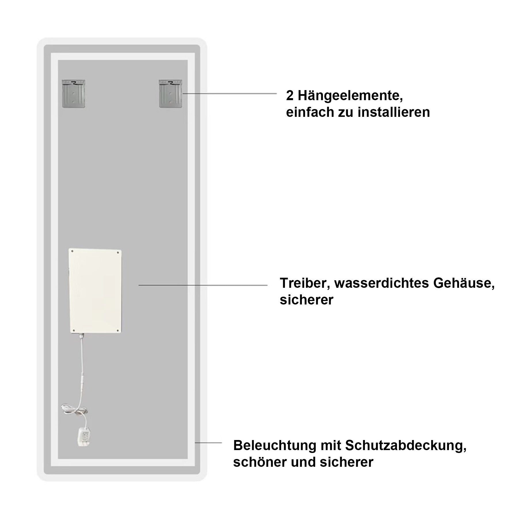 Logidon passpiegel 163x54 cm LED verlicht zilver wandmontage