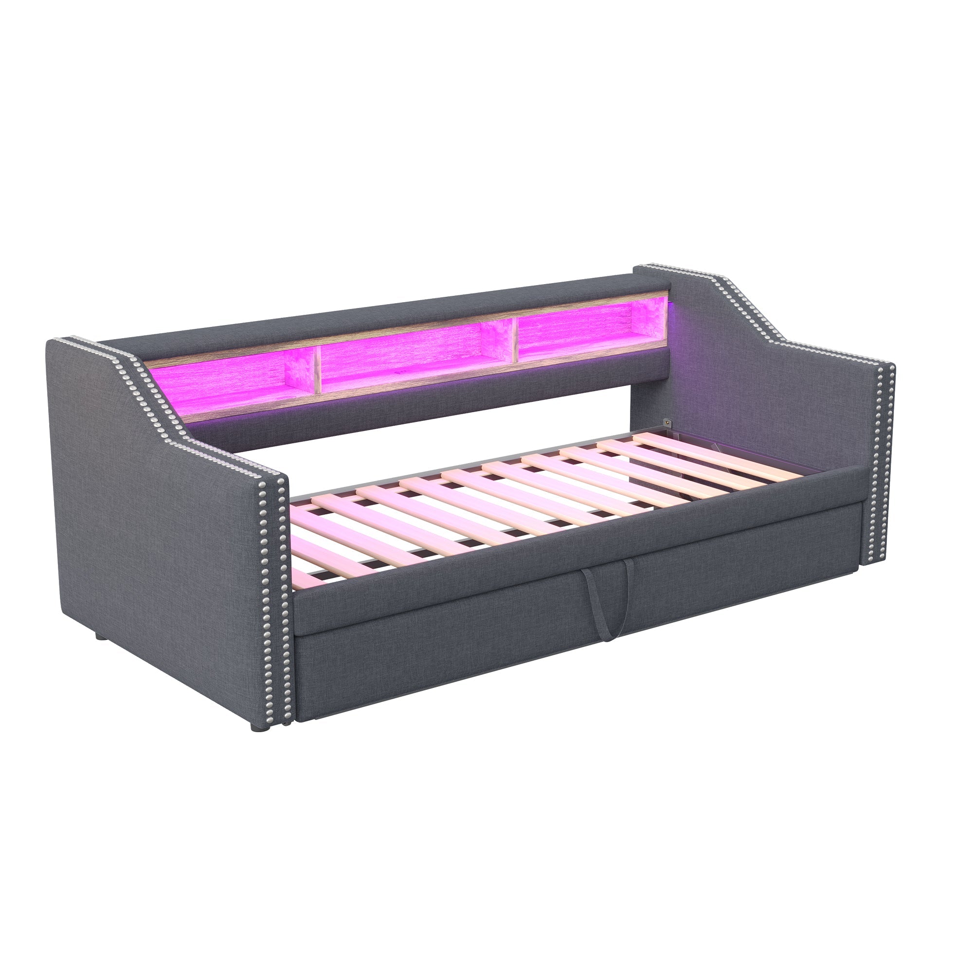 Logidon uitschuifbare slaapbank 90/180x190 cm donkergrijs LED USB