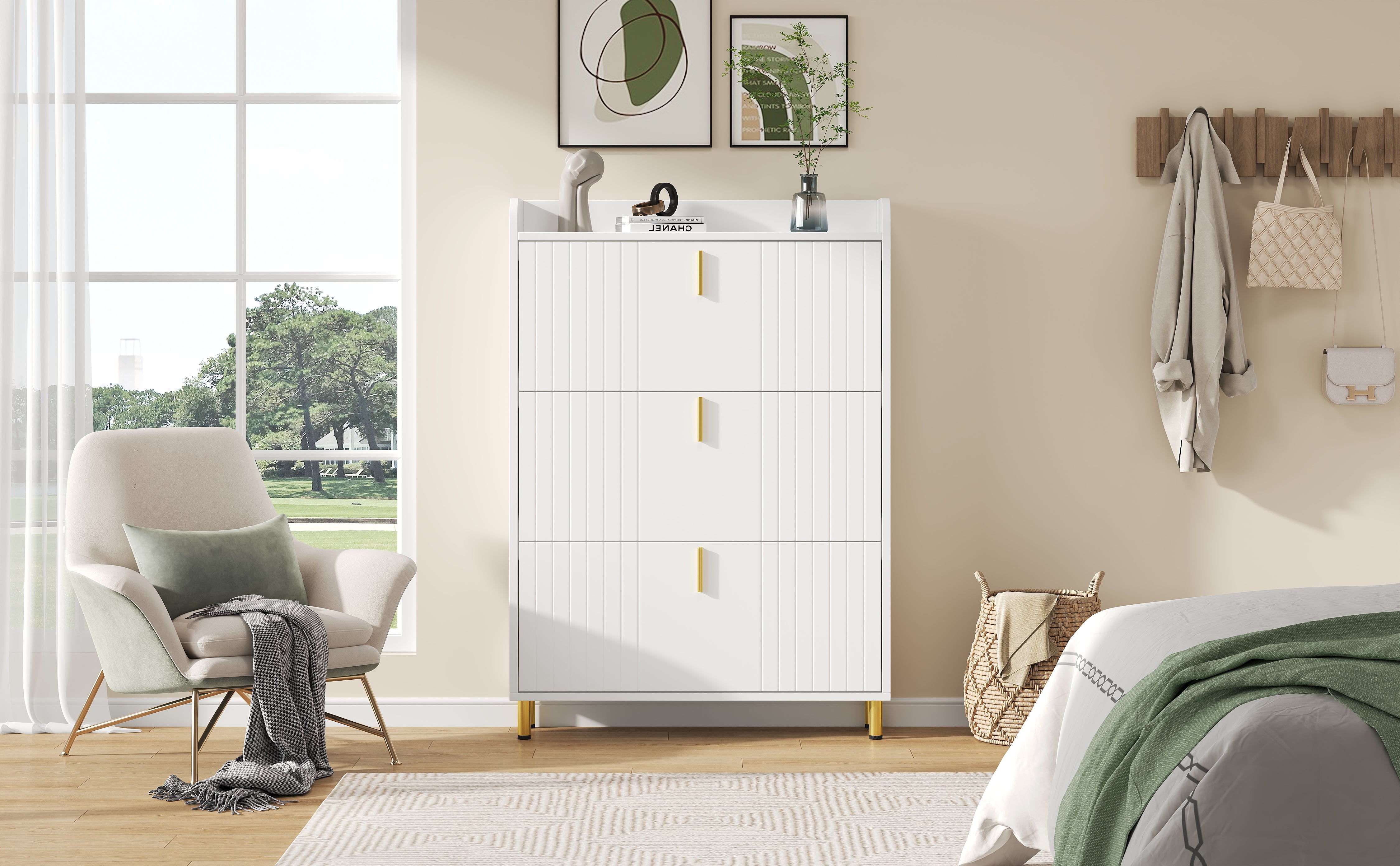 Logidon schoenenkast wit 3 kleppen, 6 vakken, 80x23x123 cm