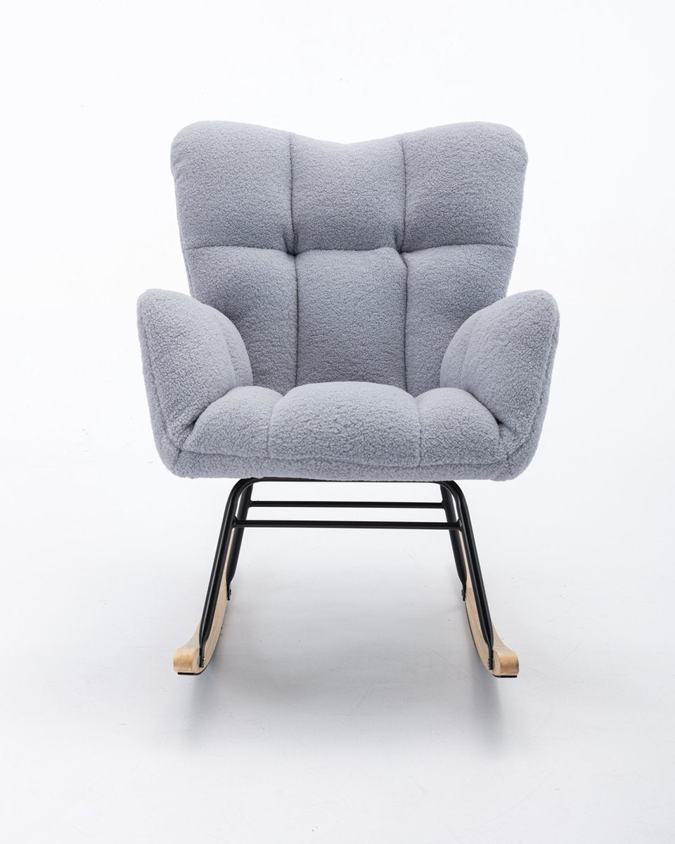 Logidon Moderne Schommelstoel - Schommelstoel in Teddy Stof - Mid Century Fauteuil - Grijs afbeelding 17