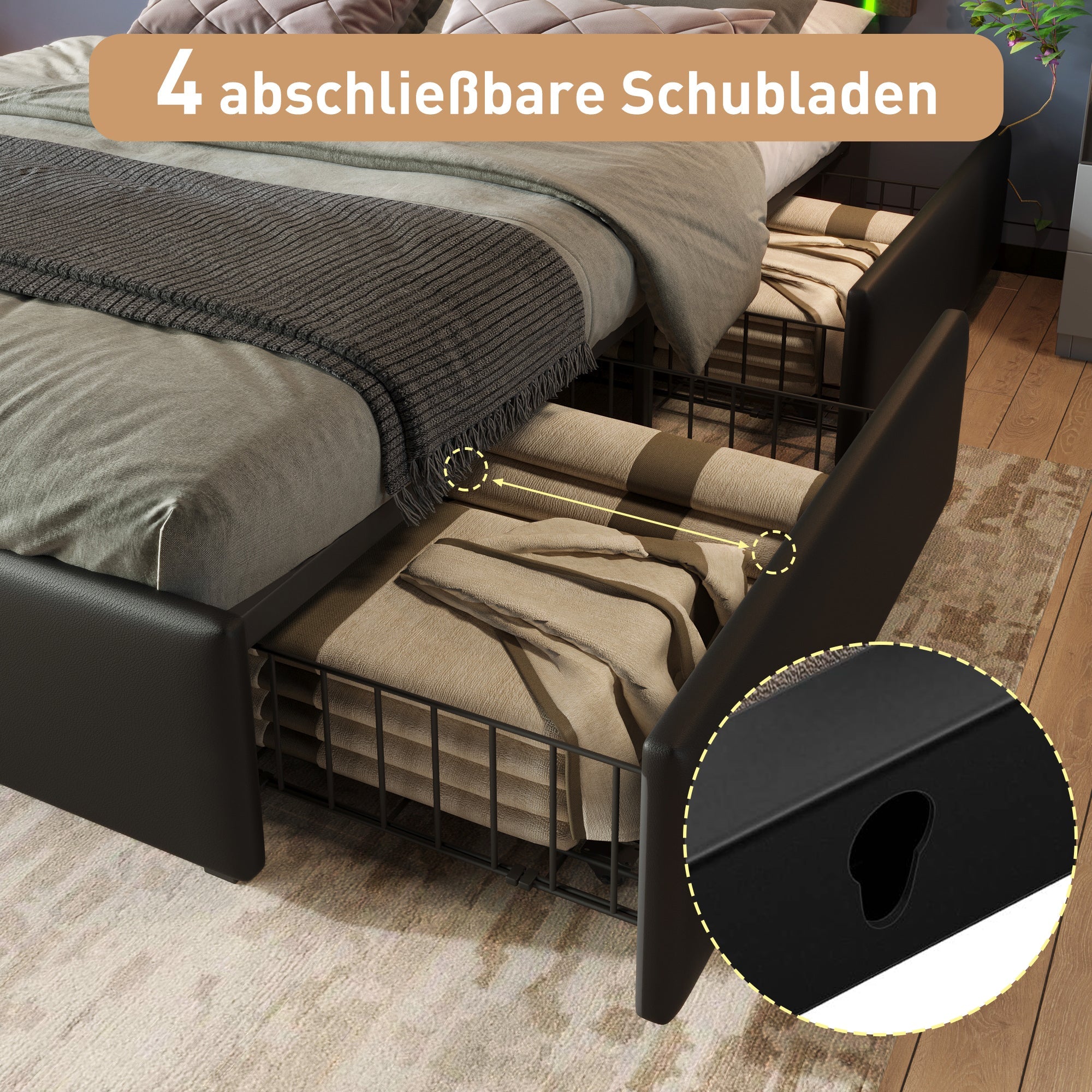 Logidon bed frame LED lighting strip 4 drawers 90x200 black