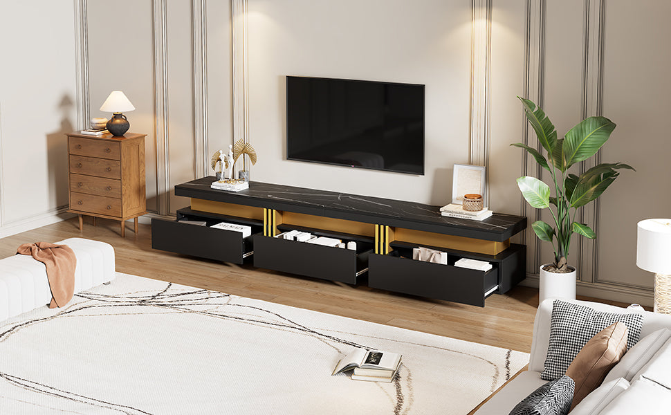 Logidon Zwarte tv-wandmeubelset 2 tv-kast salontafel marmerlook
