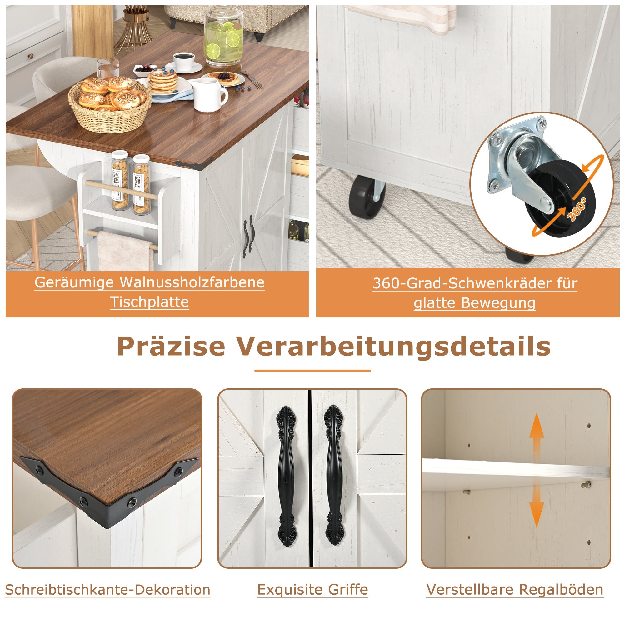 Logidon kitchen island with extendable worktop beige MDF 140 x 45 cm