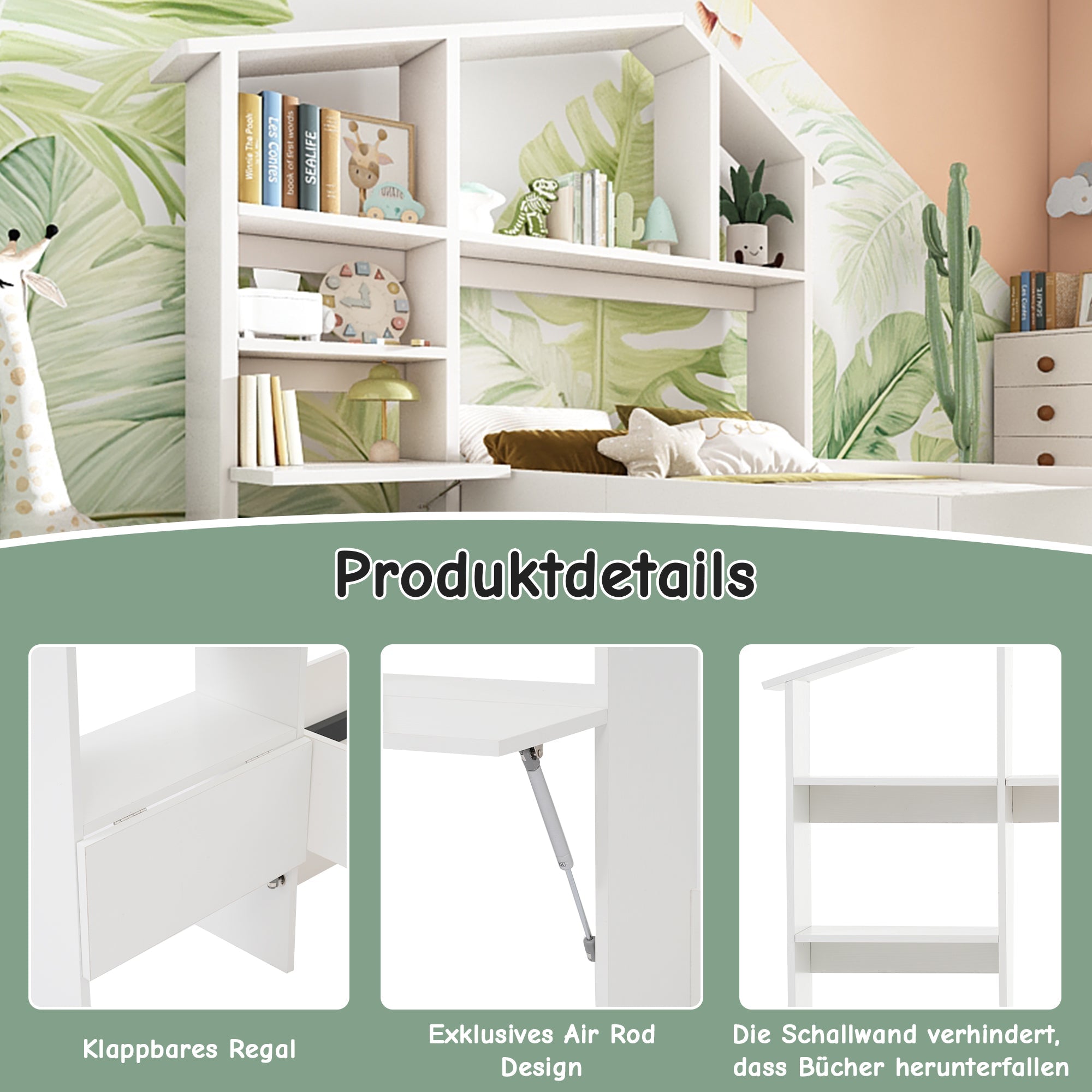 Logidon Houten Plank met Plank Hydraulisch Opklapbaar Nachtkastje Wit
