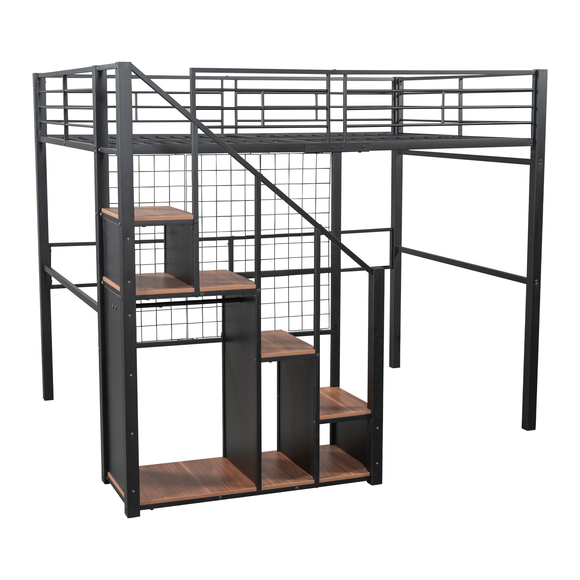 Logidon hoogslaper 140x200 met veiligheidsladder metalen frame zwart