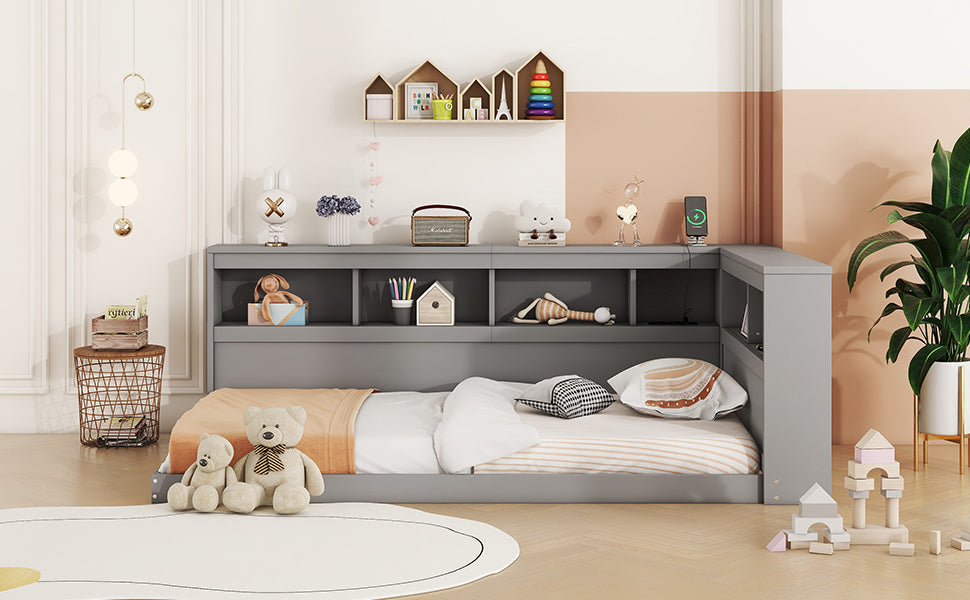 Logidon daybed 90x200 grijs inclusief stopcontact en USB lattenbodem