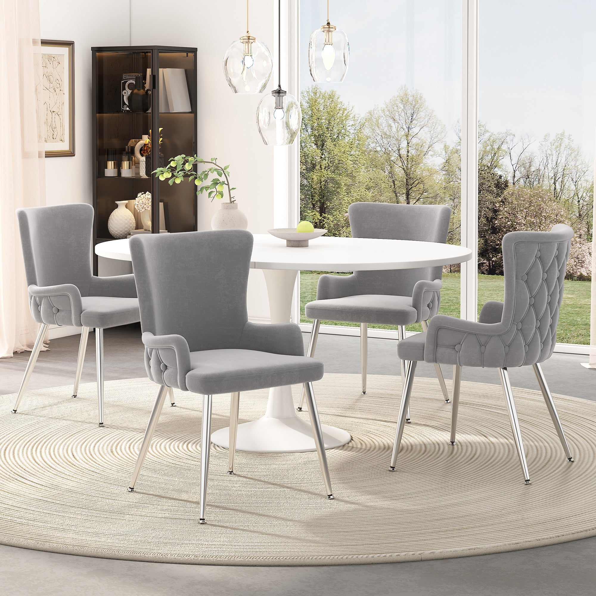 Logidon fluwelen eetkamerstoelen set van 4 grijs met metalen poten