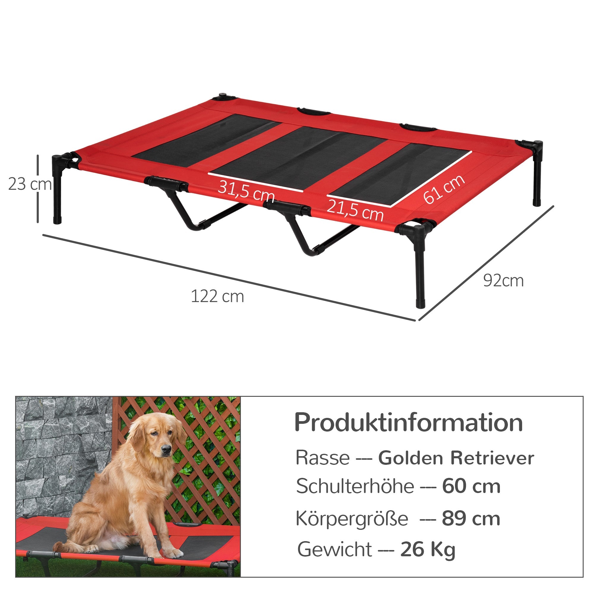 Logidon Verhoogde hondenmand Metaal Rood voor grote honden