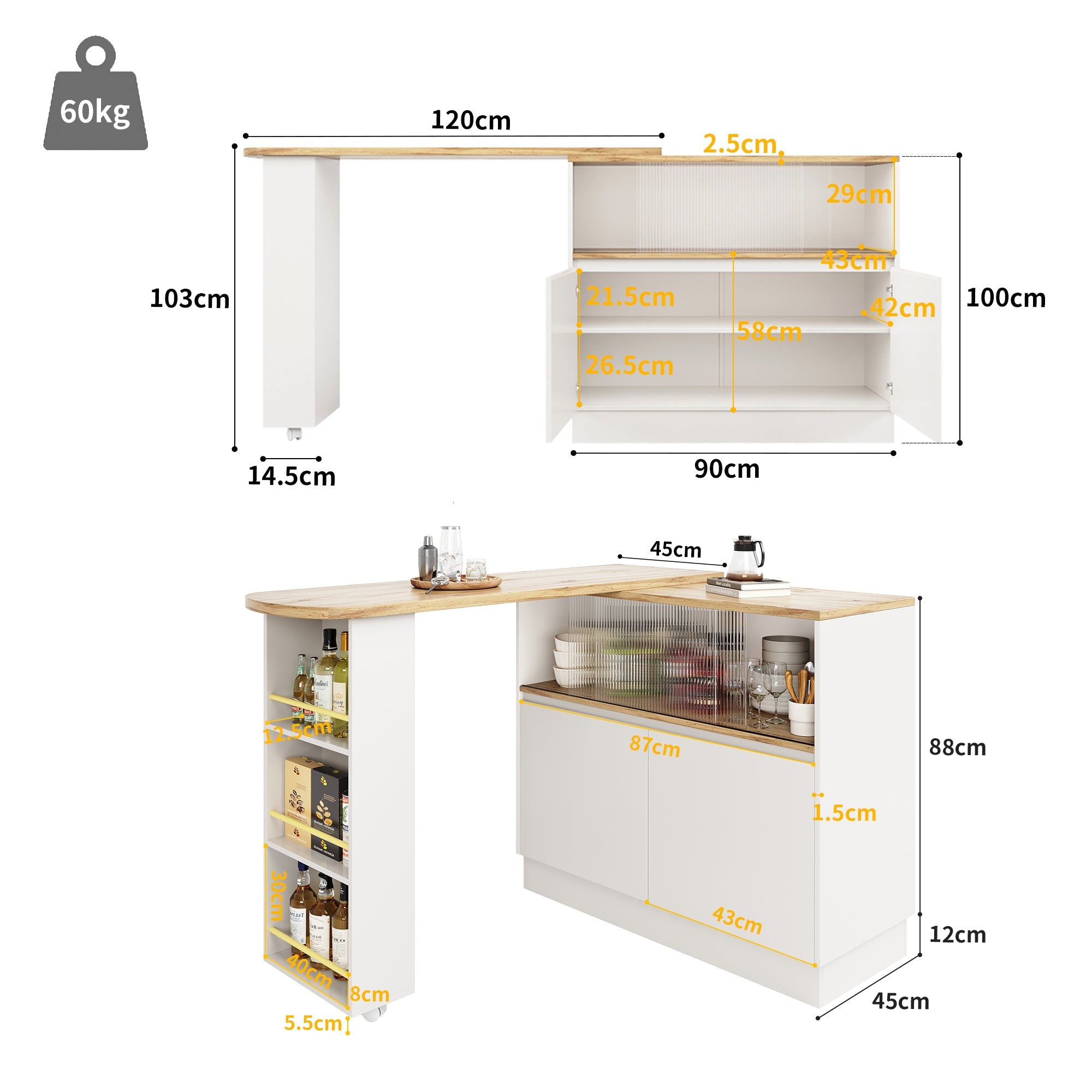 Logidon 360° draaibaar dressoir wit 90×45×100 cm glazen schuifdeur