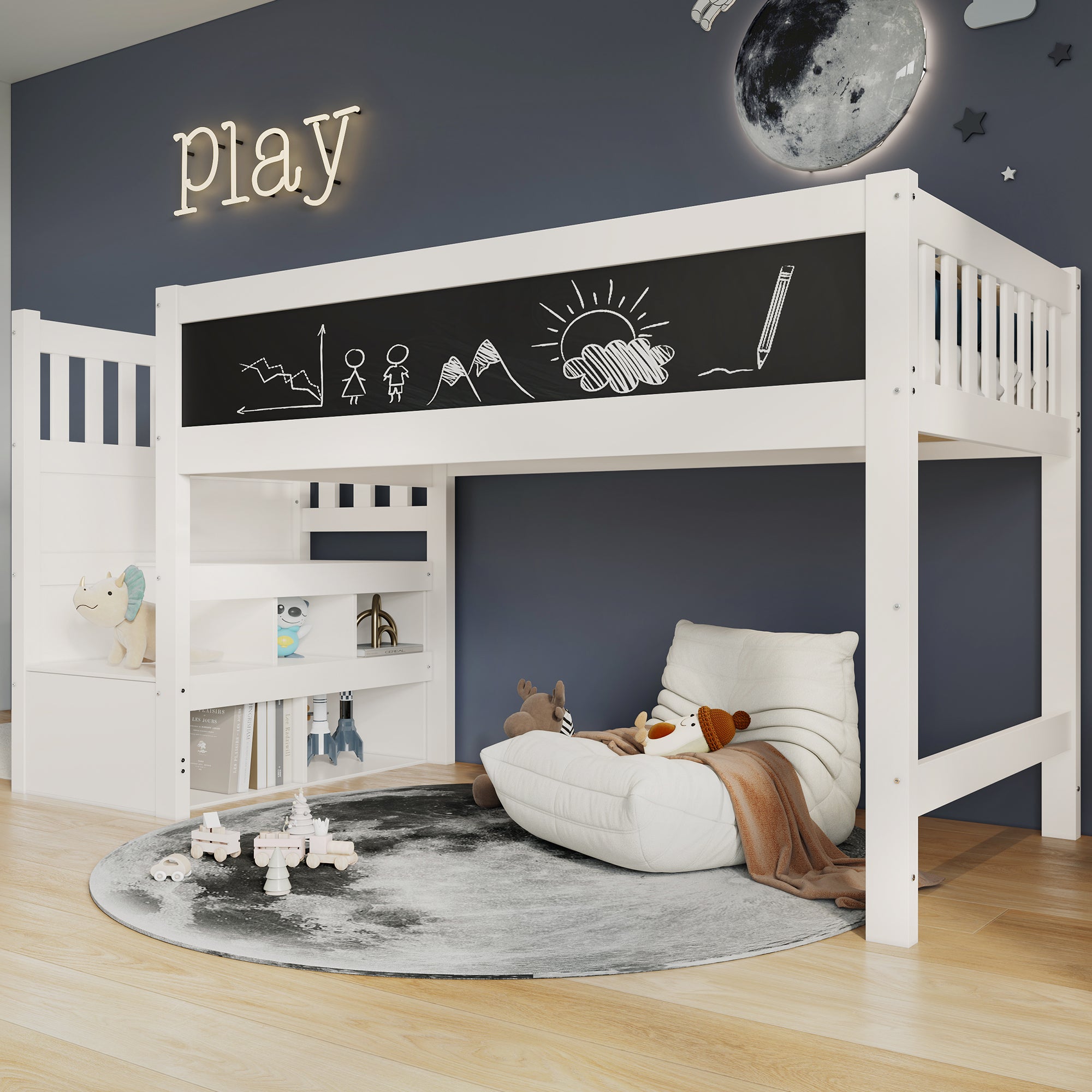 Logidon hoogslaper 90x200 kinderbed met whiteboard wit