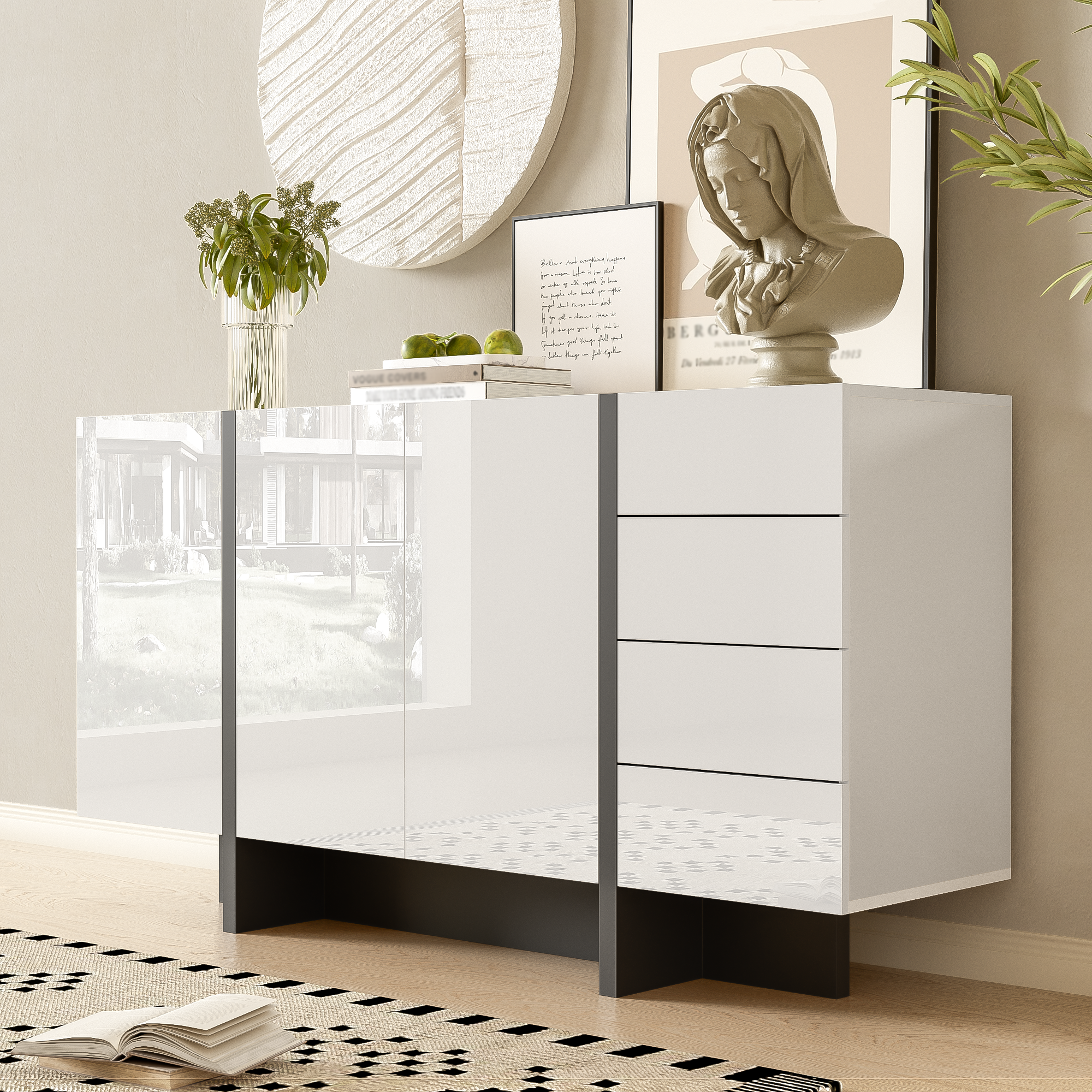 Logidon wit hoogglans dressoir 150x40x80,5 2 deuren 4 lades