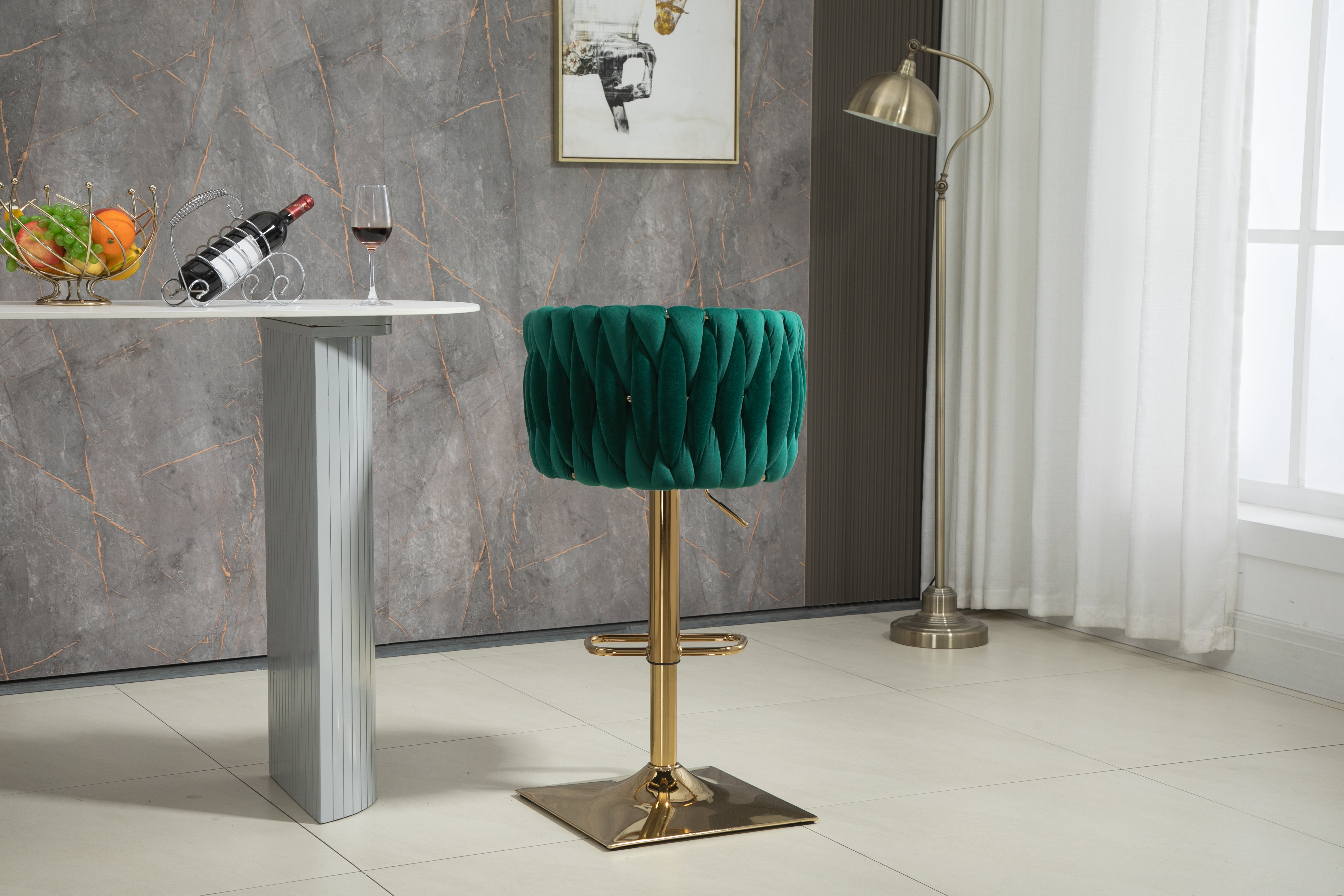 Logidon Vintage Barkruk Emerald Velvet Back Footrest Counter Height