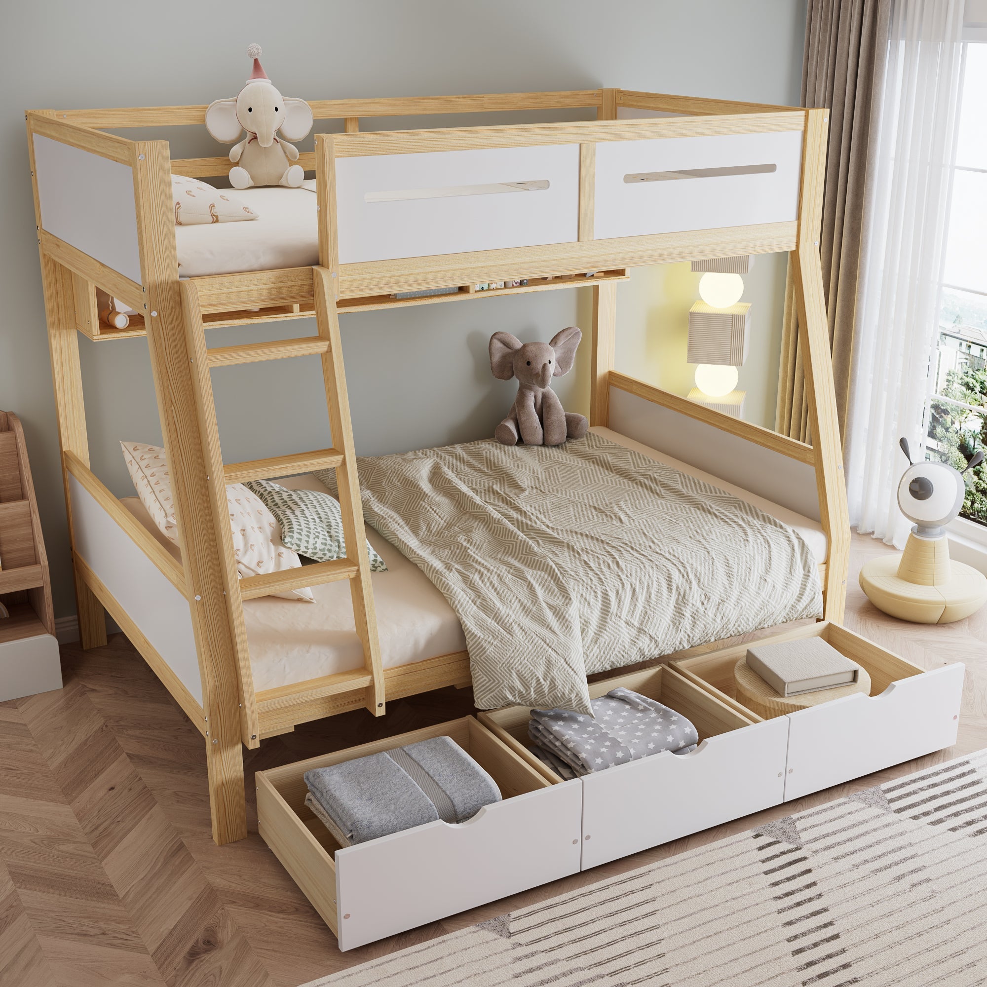 Logidon stapelbed met drie lades wit naturel 90x200 120x200