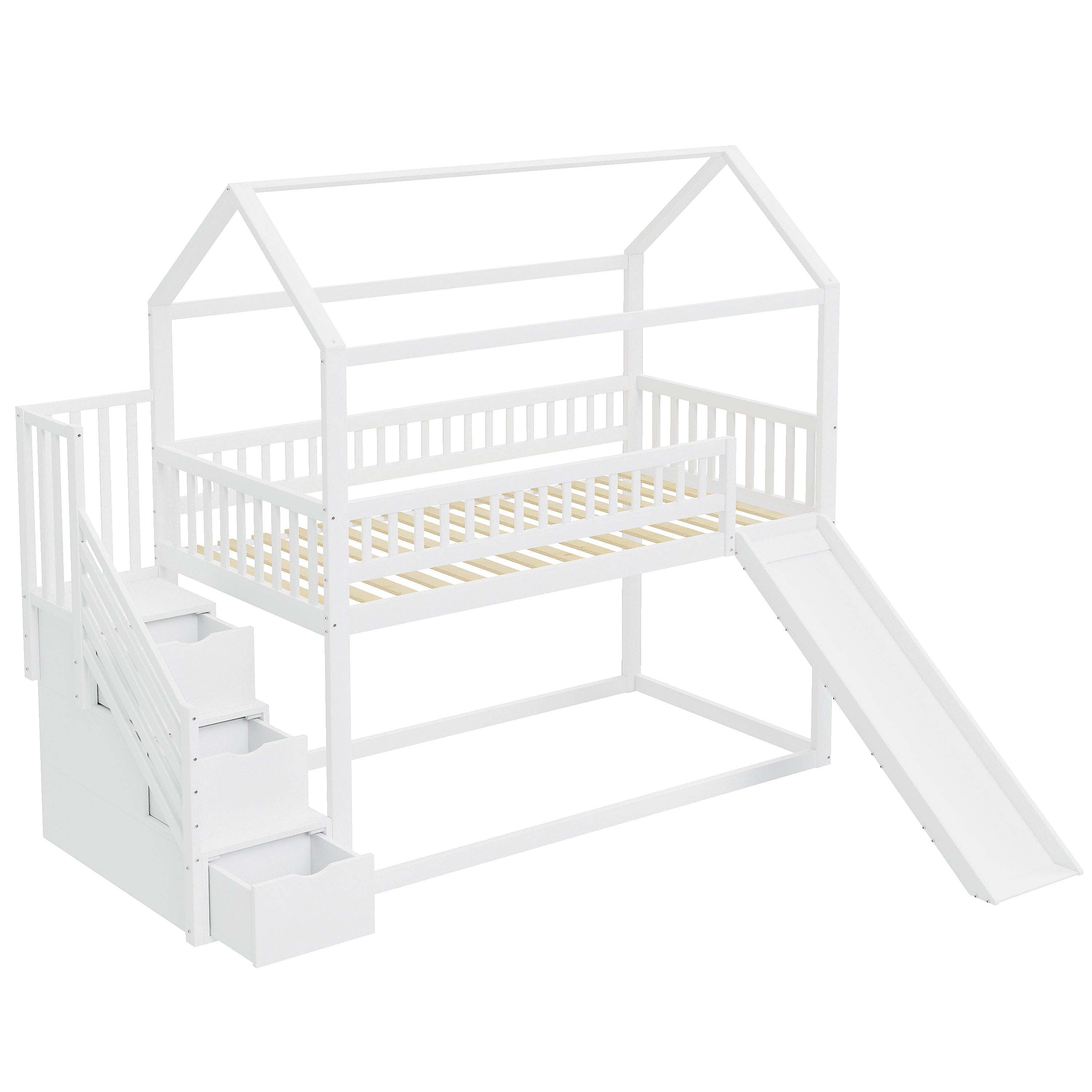 Logidon hoogslaper kinderstapelbed 90x200 wit glijbaan met opbergladder