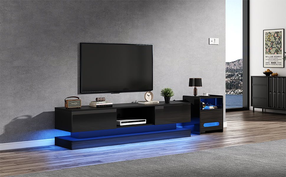 Logidon Zwart Hoogglans TV-meubel 160 CM Met LED 2 Laden