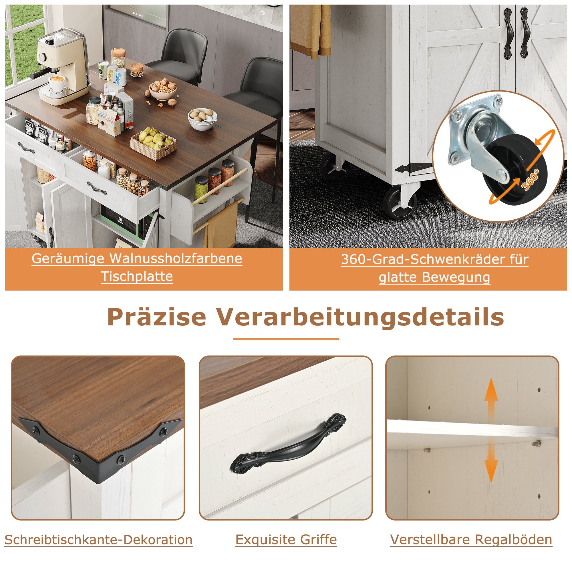 Logidon Kitchen Island With Extendable Worksheet Beige On Wheels