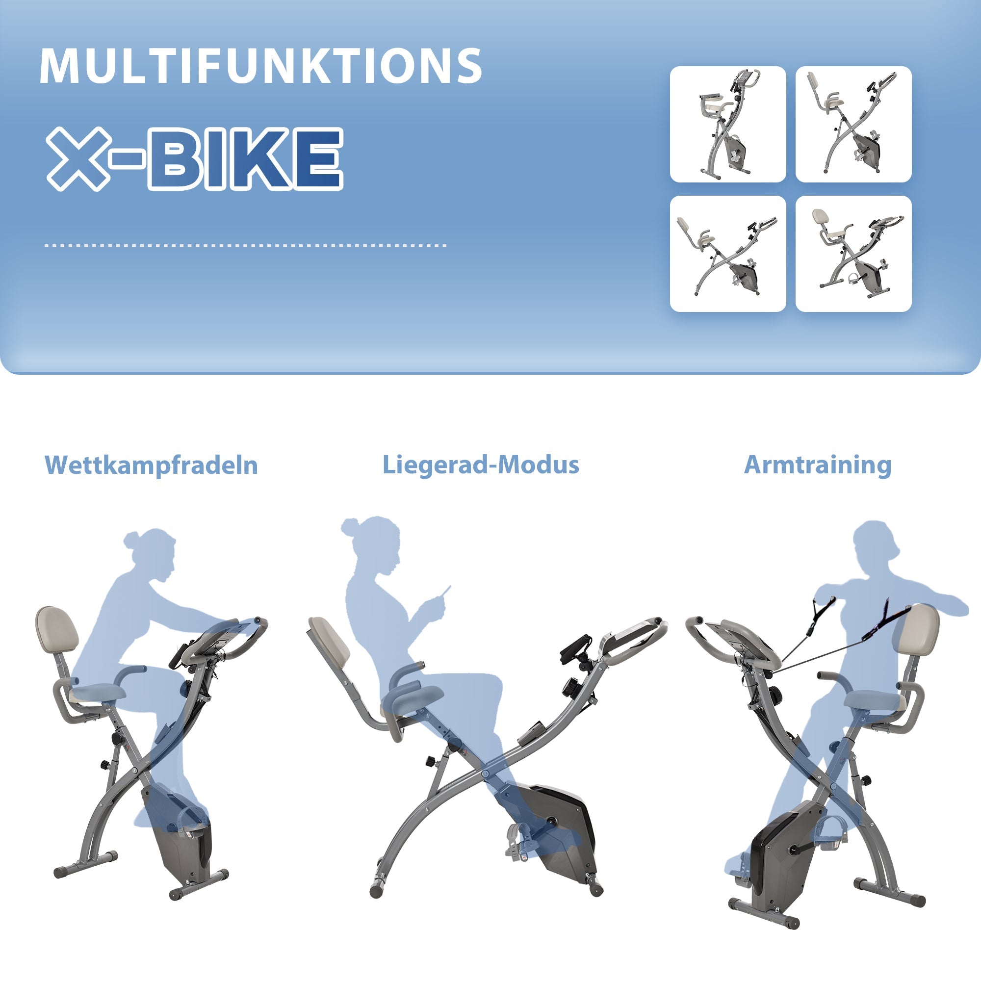 Logidon HOMCOM X-Bike 2-in-1 fietstrainer Opvouwbaar grijs LCD-display