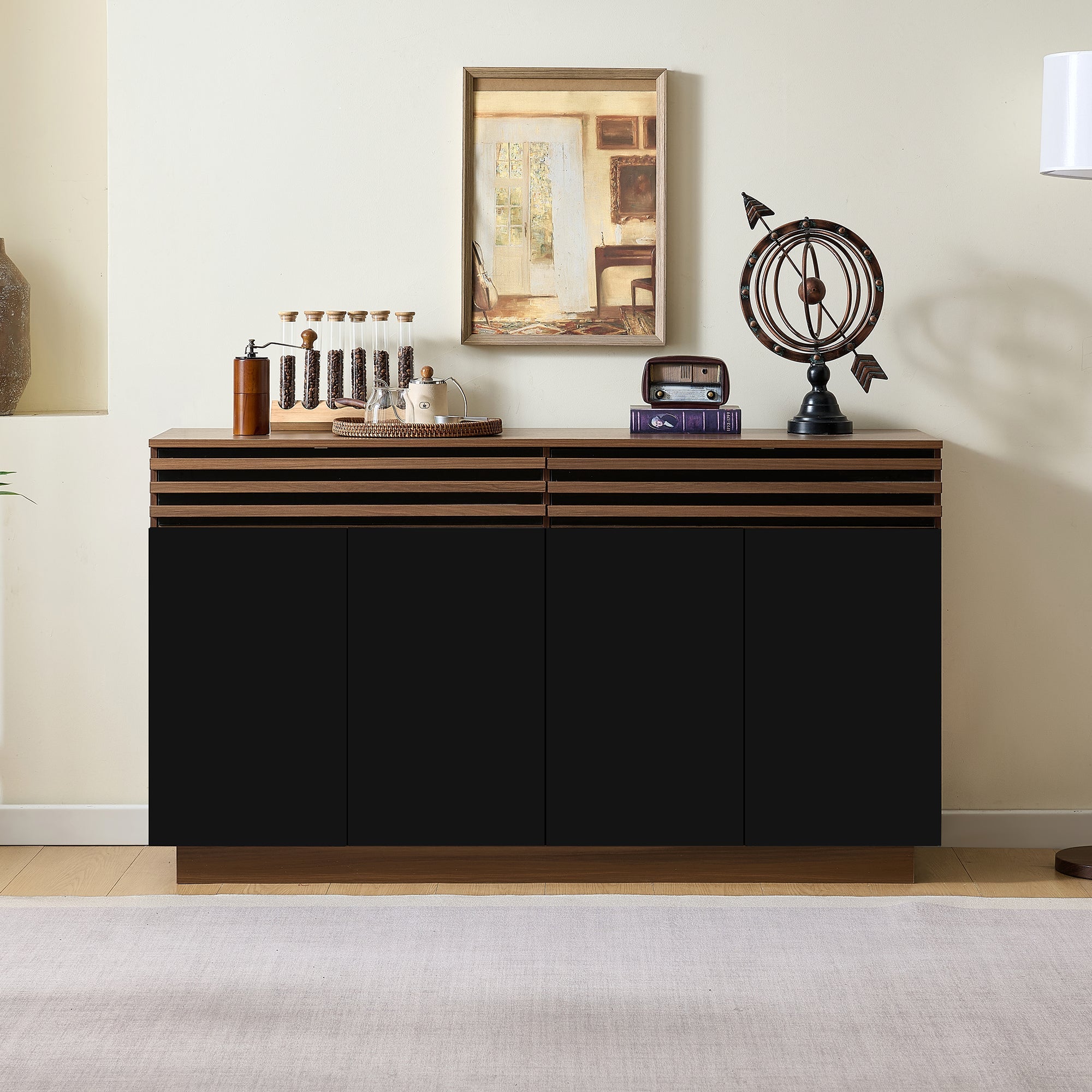Logidon Modern dressoir 150 x 40 x 85 cm houtlook zwarte deuren