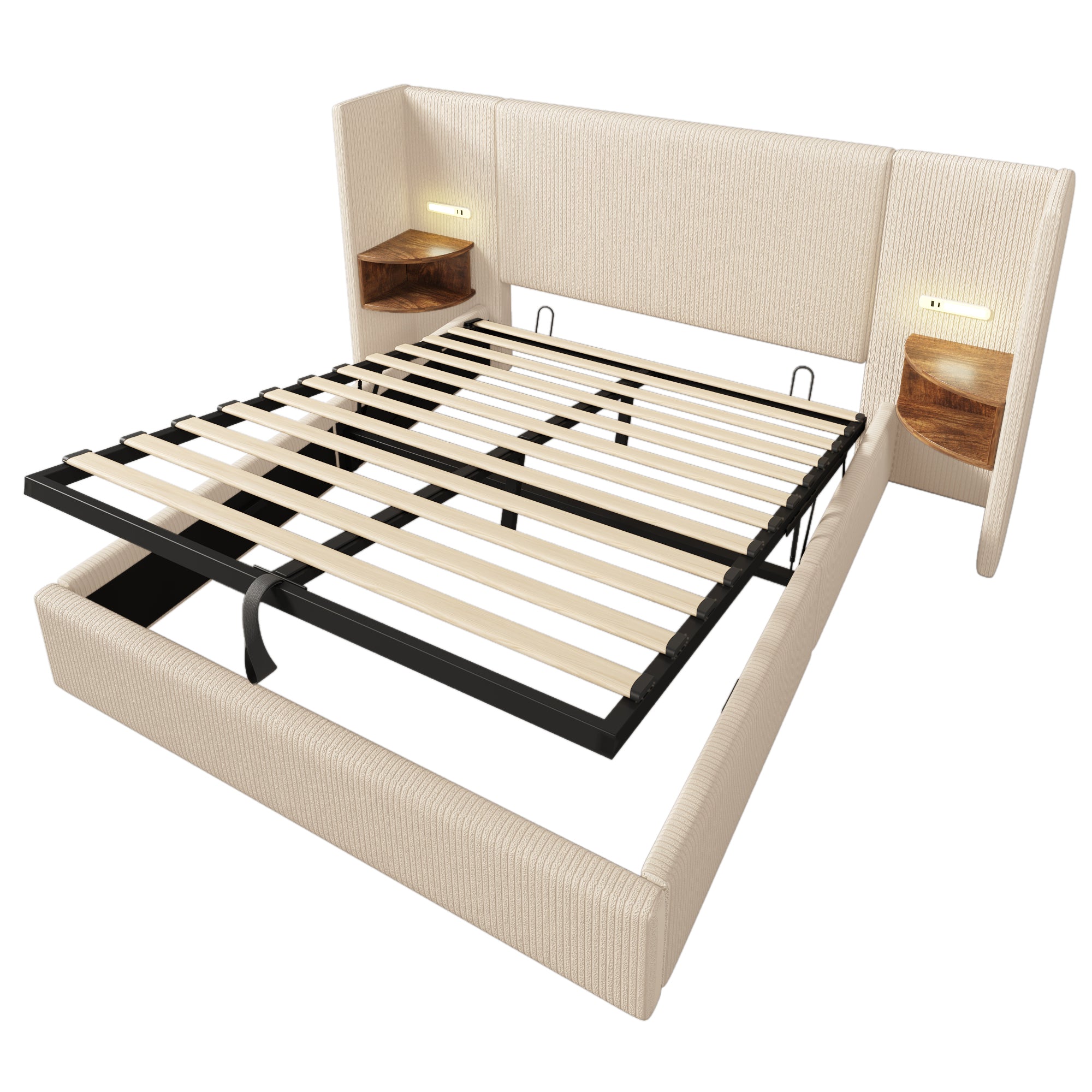 Logidon gestoffeerd bed 160x200 beige-wit met opbergruimte