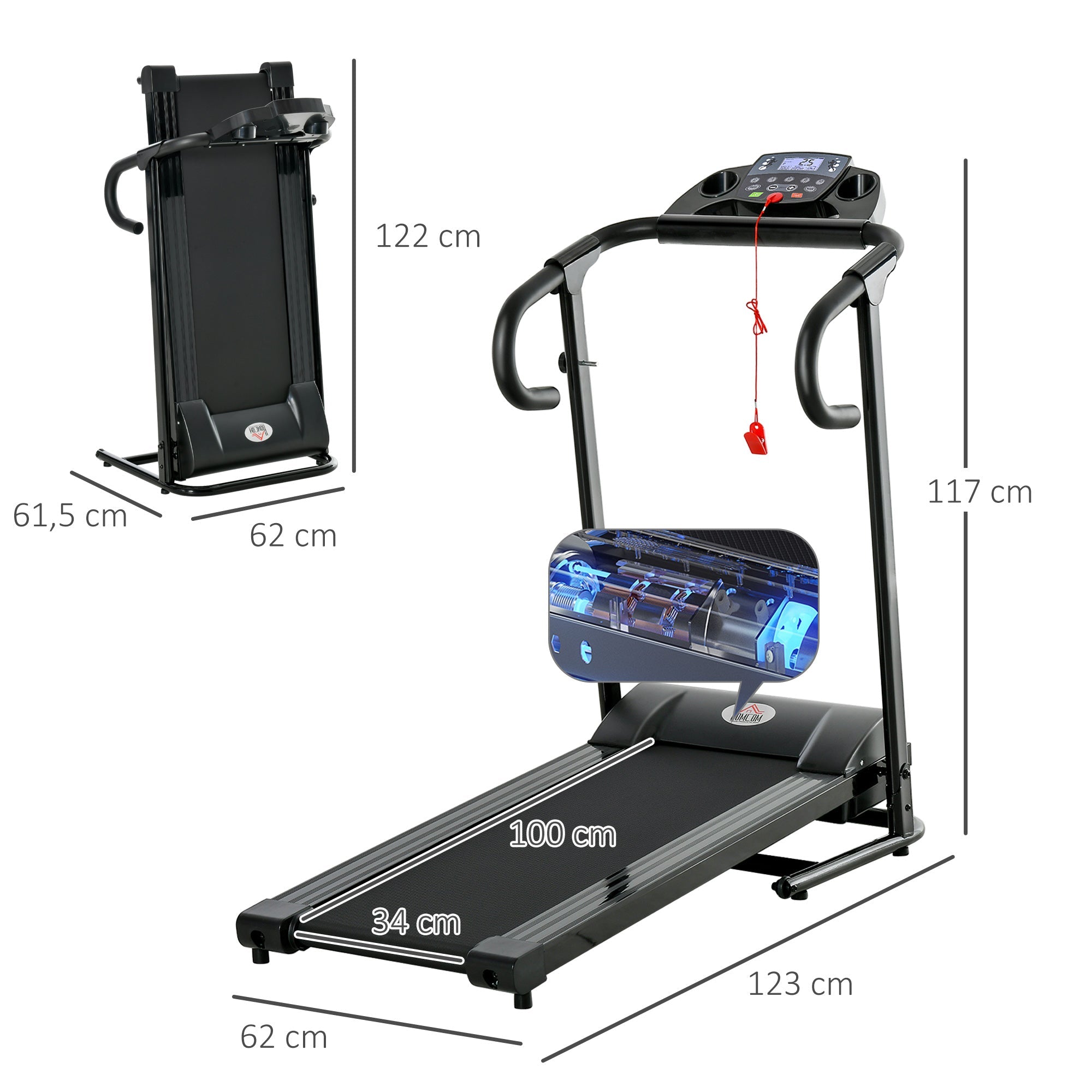 Logidon elektrische opvouwbare loopband 500W LCD-display zwart