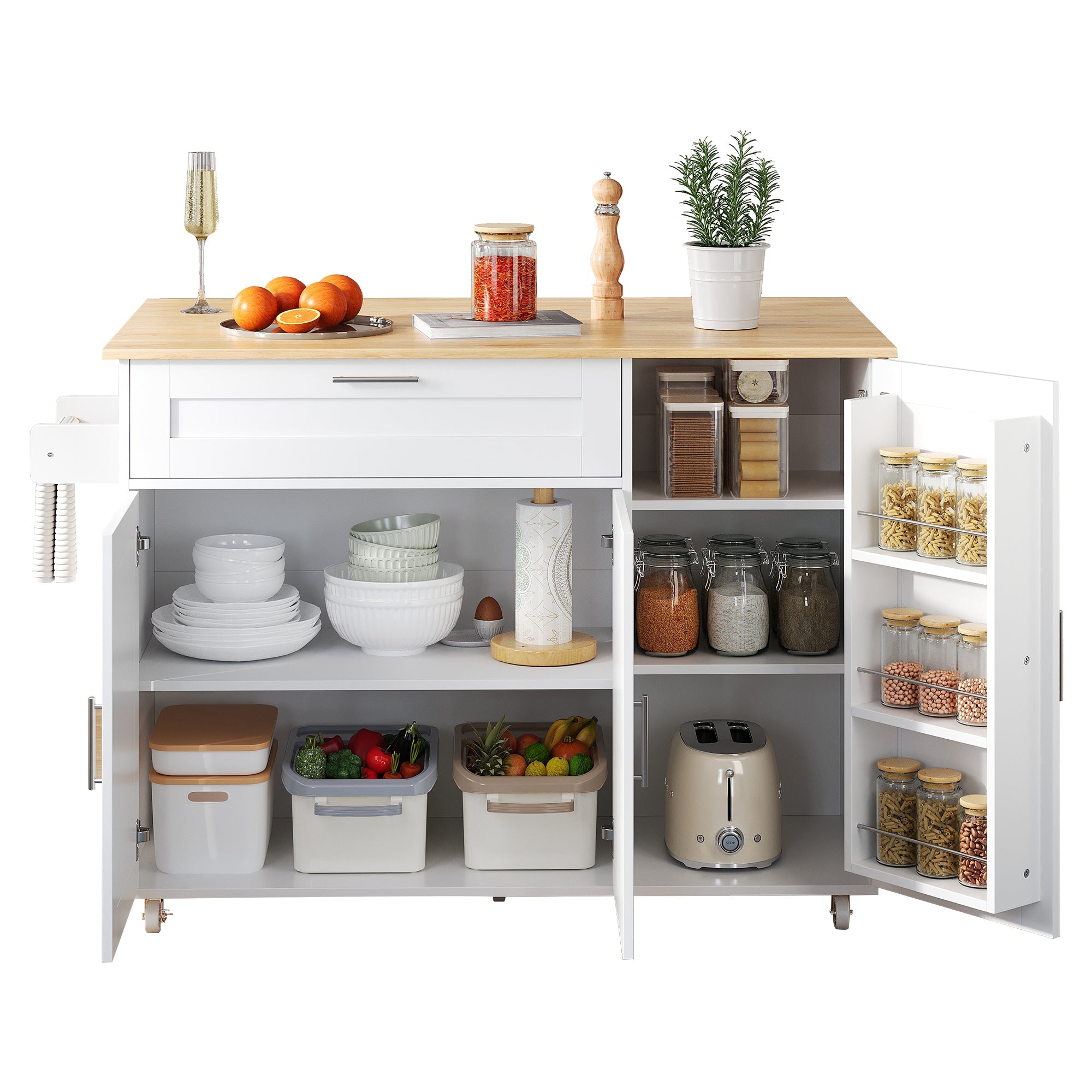 Logidon Mobile Kitchen Table 132.5x70 Cm Oak Grain Folding Top