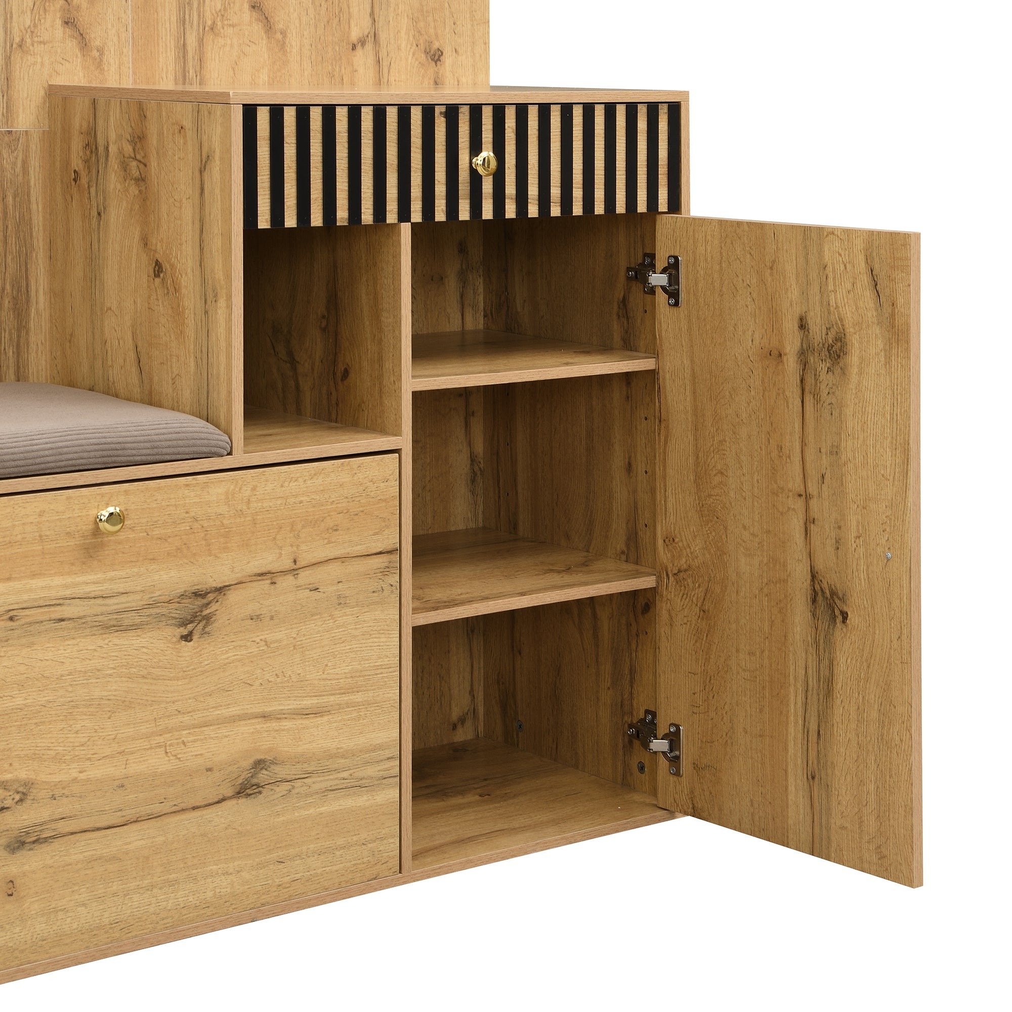 Logidon kledingkastset compacte kledingkast 110x185,5x37 cm natuurlijke MDF spiegel
